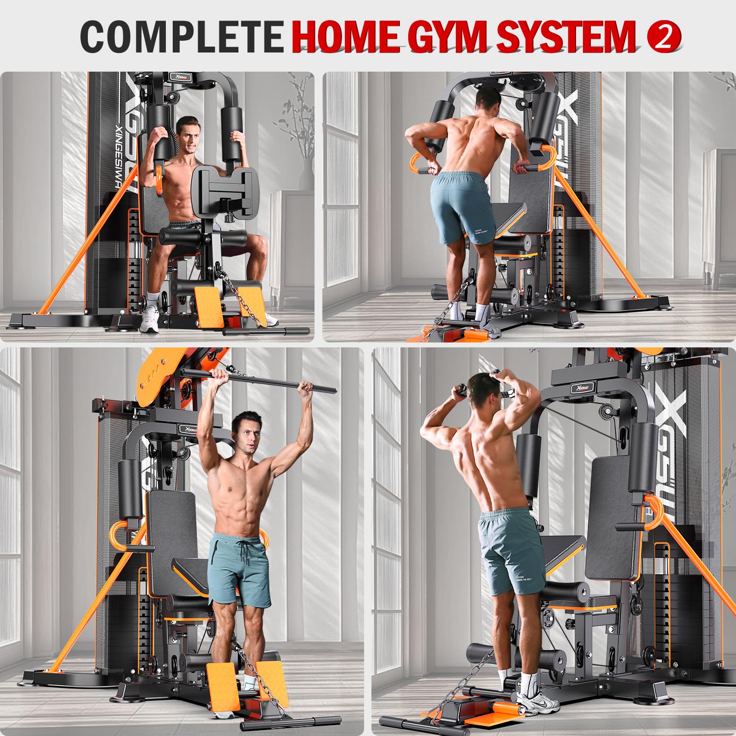 XGSW Multi-Function Home Gym Workout Station, Featuring a Pulley System, arm Trainer, and Leg Trainer for Full-Body Workouts.