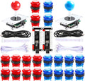 Hikig 2 Player led arcade buttons and joysticks DIY kit 2x joysticks + 20x led arcade buttons game controller kit for MAME and Raspberry Pi - Red + Blue Color
