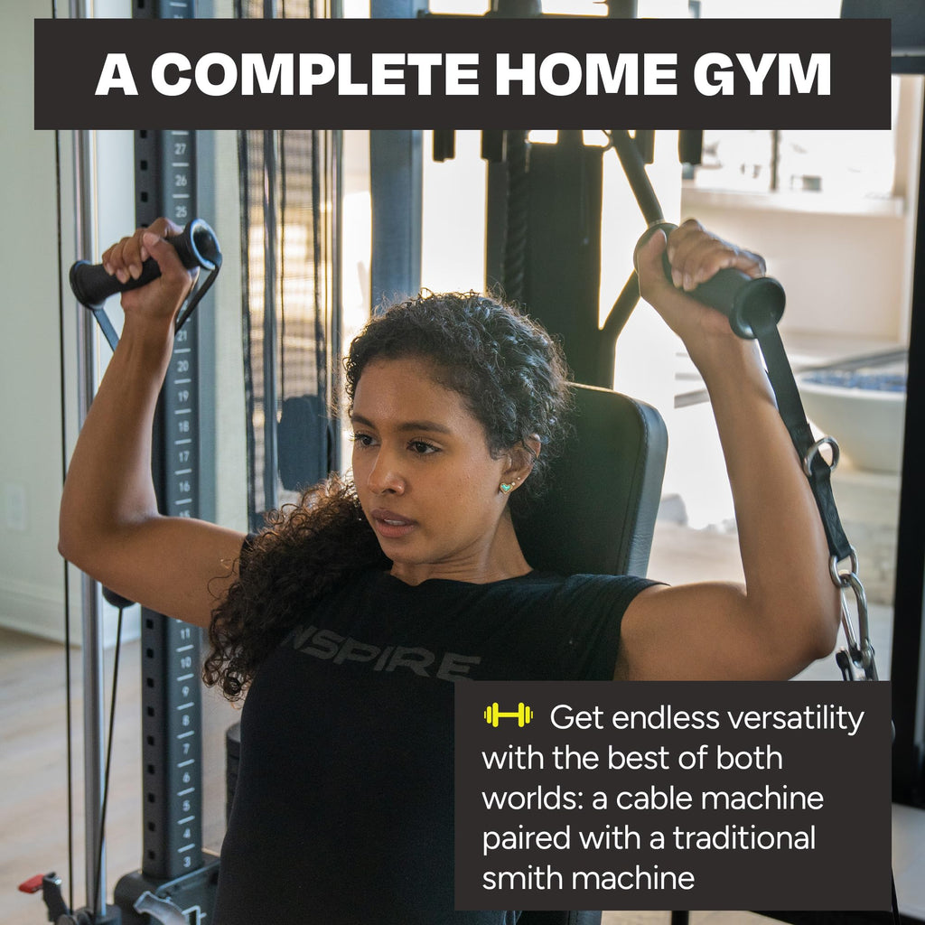 Inspire Fitness FTX Functional Trainer - Compact at Home Workout Machine with Accessories - Space Saving Design - Home Gym Cable Machine and Two 165 lb Weight Stacks