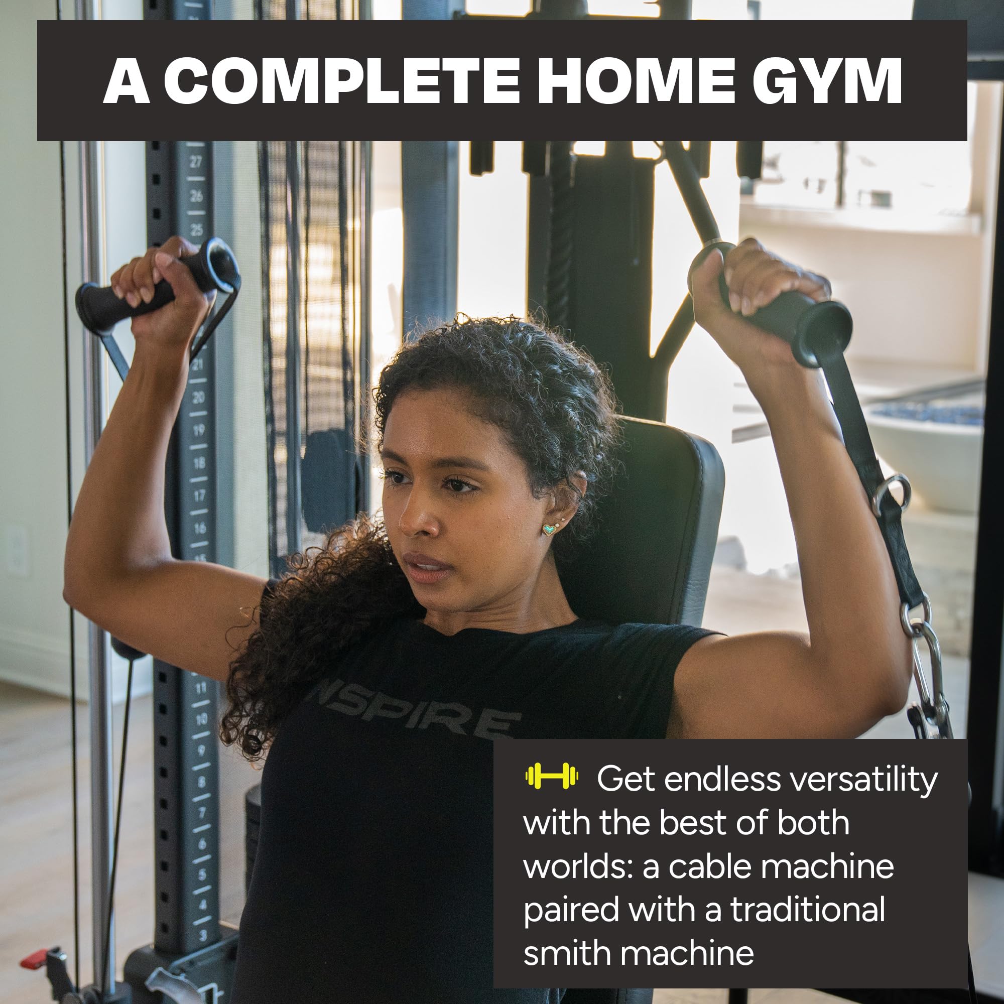 Inspire Fitness FTX Functional Trainer - Compact at Home Workout Machine with Accessories - Space Saving Design - Home Gym Cable Machine and Two 165 lb Weight Stacks