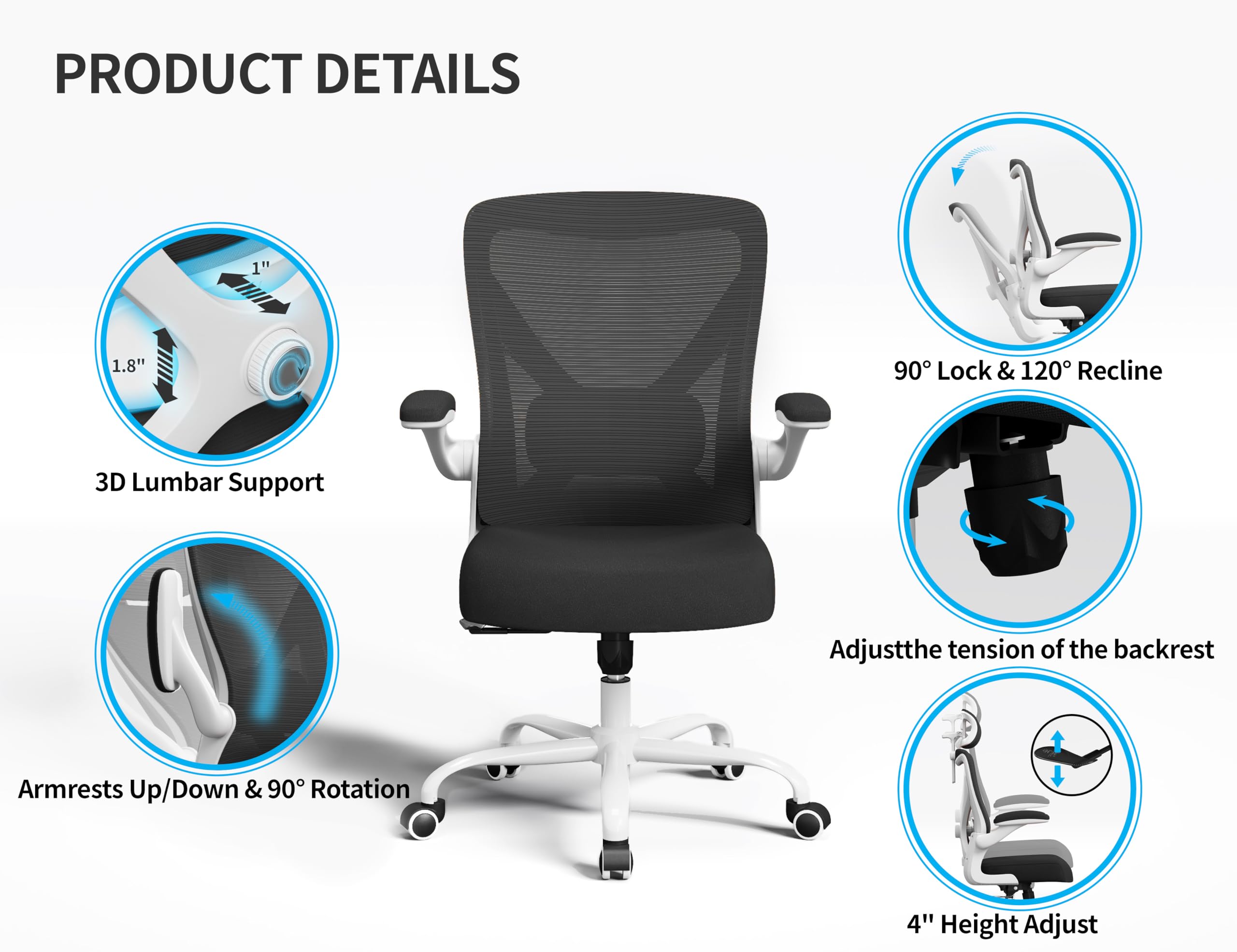Ergalithic Ergonomic Office Chair - X-Shaped Computer Desk Chairs Comfy, Mesh High-Back Gaming Chair with Adjustable Lumbar Support, Executive Task Chair for Adults, Comfortable for Long Hours