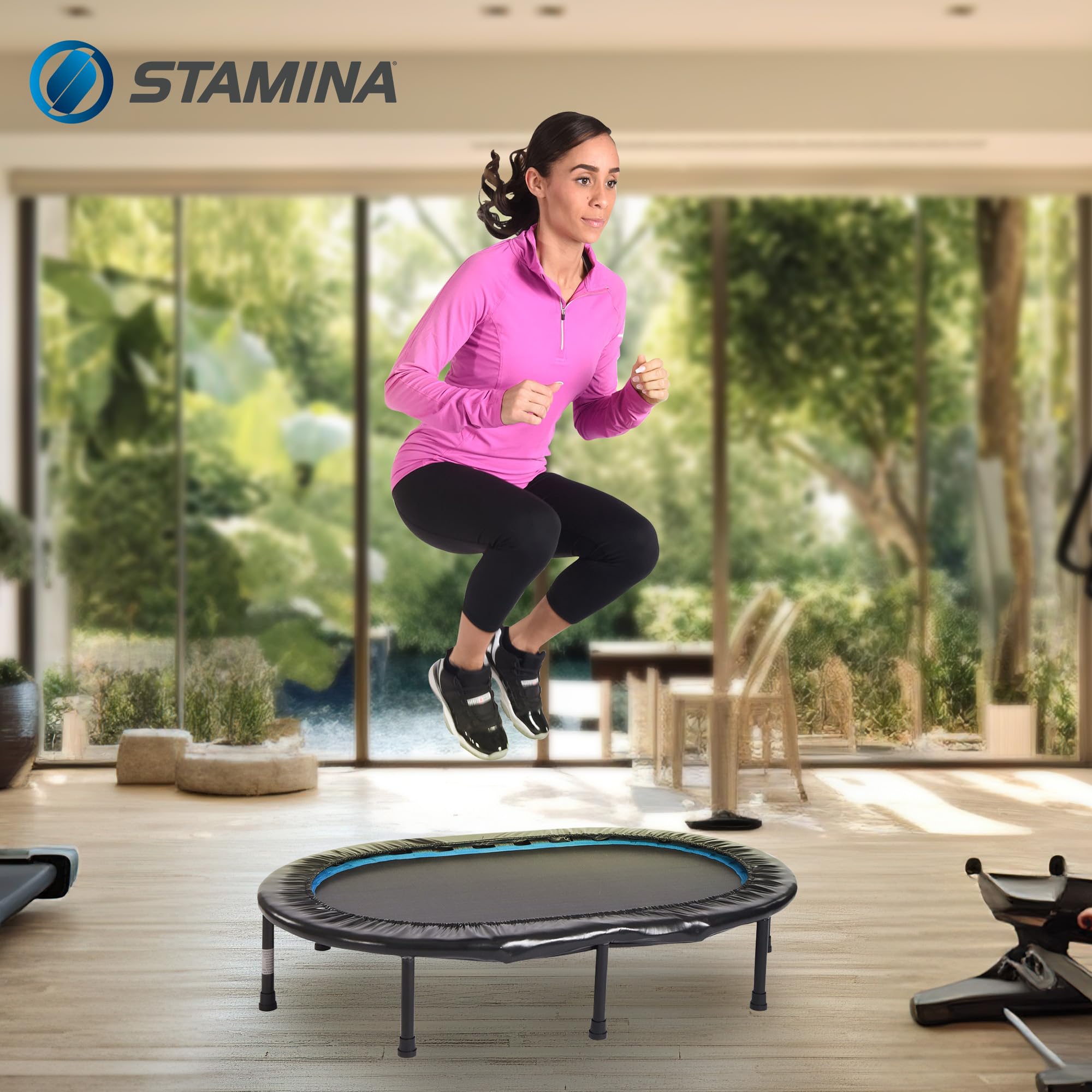 Stamina Folding Trampoline with Smart Workout App, Black - Portable Fitness Rebounder for Home Gym, Cardio & Strength Training, Jumping Exercise Equipment