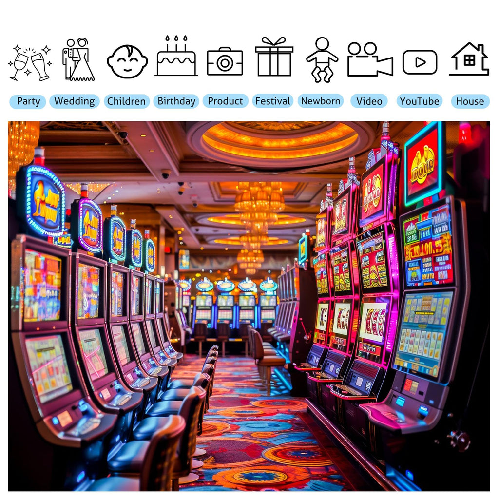 Game Room Backdrop 7x5ft Amusement Arcade Gaming Fruit Slot Machine Background for Photography Casino Las Vegas Theme Birthday Party Decor Banner Adult Photo Portrait Shoot Booth Props