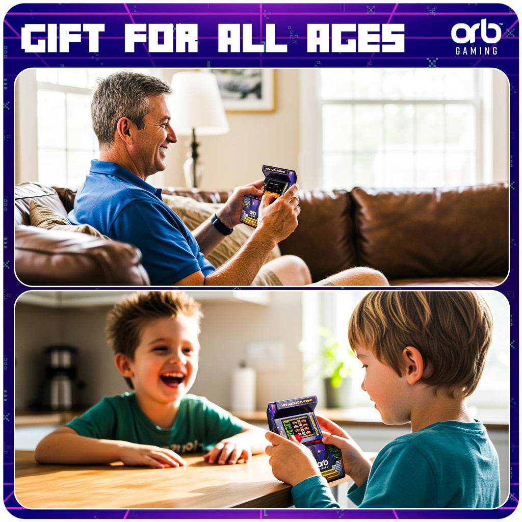 Mini Arcade Machine, 240 Built-in 8-Bit Games, 2.5” Full Colour Screen, 8-Way Joystick, Handheld Retro Games Console – Orb Gaming by ThumbsUp!