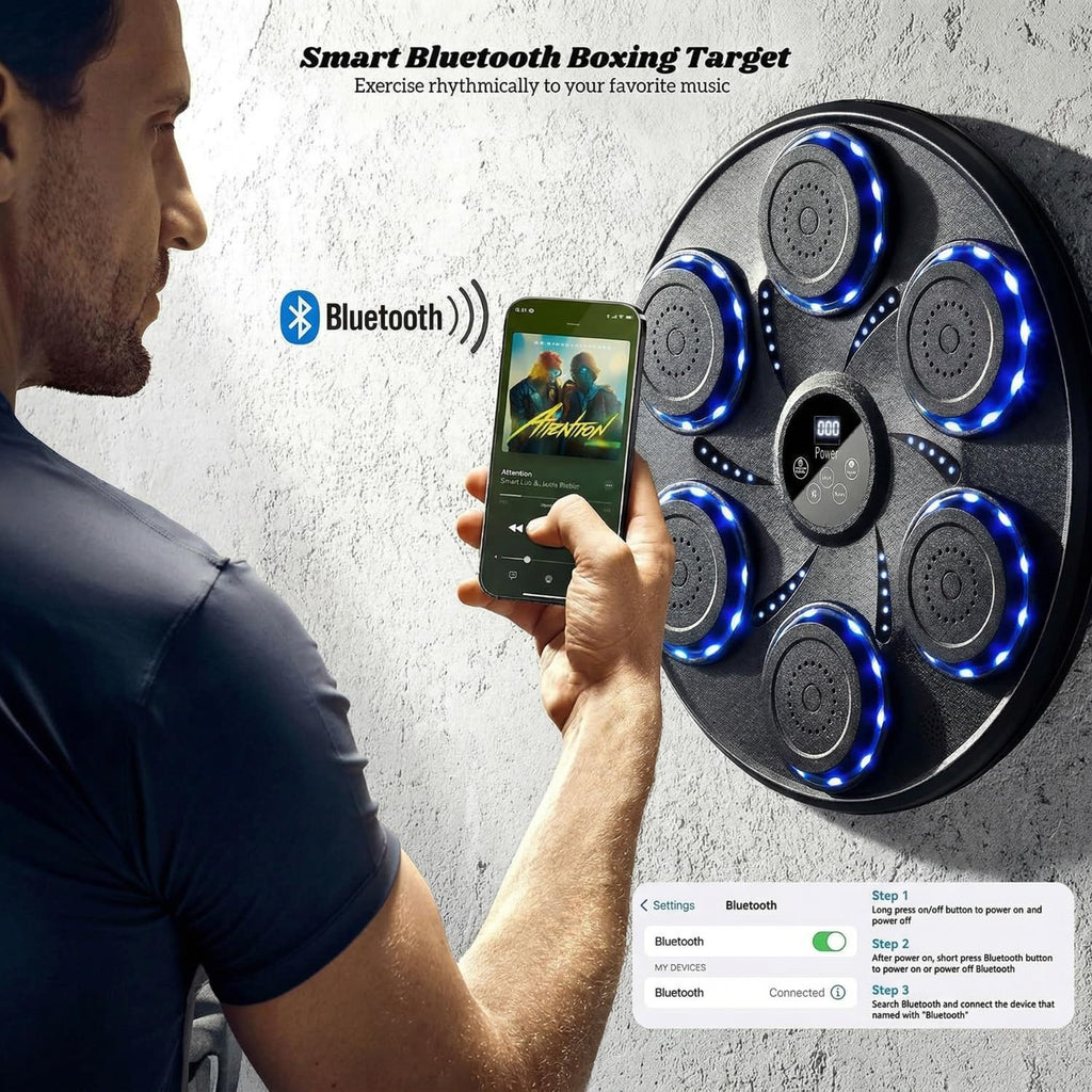 Music Boxing Machine for Adults and Kids, Interactive Punching Trainer with Boxing Gloves | Bluetooth Smart Boxing Training Machine with 9 Modes & 9 Speeds | Large Size Wall for Home, Office, and Gym