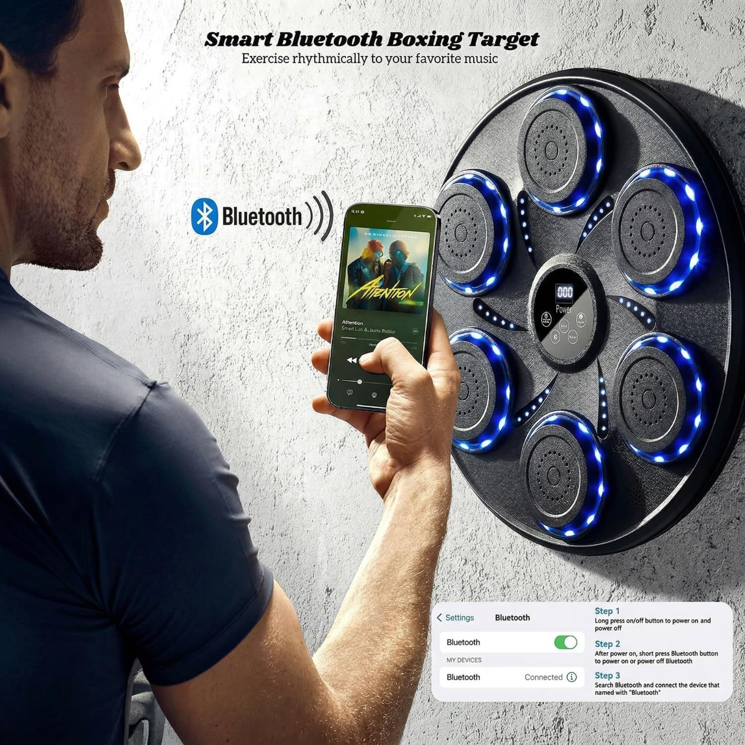 Music Boxing Machine for Adults and Kids, Interactive Punching Trainer with Boxing Gloves | Bluetooth Smart Boxing Training Machine with 9 Modes & 9 Speeds | Large Size Wall for Home, Office, and Gym