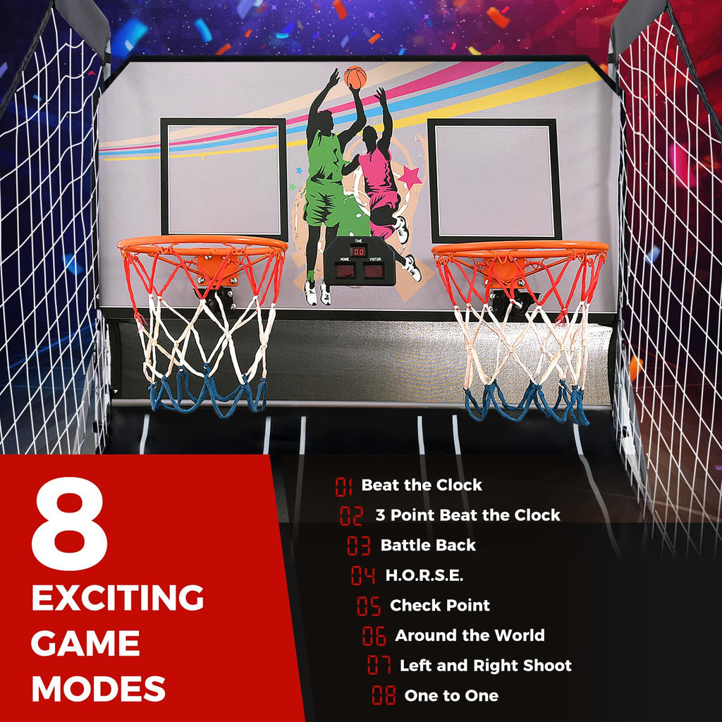 KOTEK Basketball Arcade Game Indoor, Foldable Dual Shot Electronic Basketball Games for 2 Players w/8 Game Options & LED Scoring System, Basketball Hoop Arcade for Family Home Play (Green)