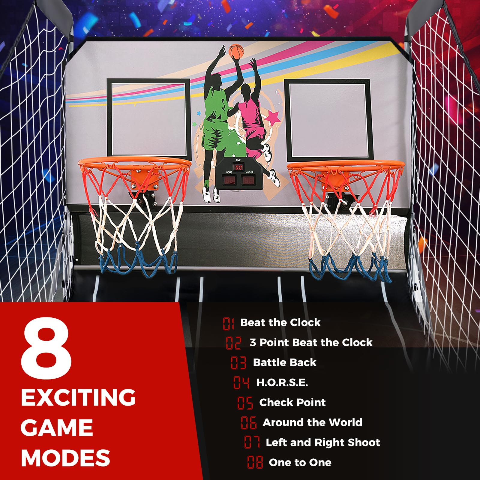 KOTEK Basketball Arcade Game Indoor, Foldable Dual Shot Electronic Basketball Games for 2 Players w/8 Game Options & LED Scoring System, Basketball Hoop Arcade for Family Home Play (Green)