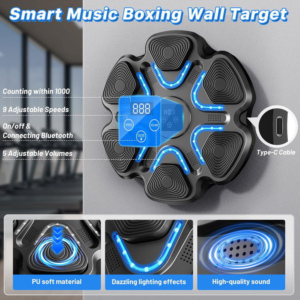 TGLLM Music Boxing Machine, Interactive Punching Trainer with Boxing Gloves, Large Size Wall Mounted Electronic Boxing Target for Adult Kids, 9 Modes & 9 Speeds