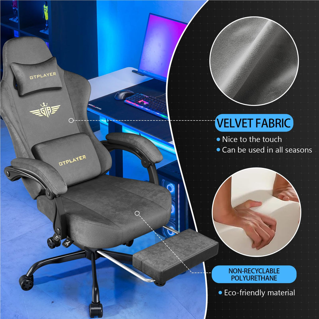 GTPLAYER Gaming Chair with Pocket Spring Cushion, Big and Tall Gamings Chairs 350LBS High Back Computer Chair with Footrest for Adults Lumbar Support Swivel Game Chair for Office,Leather Black-Massage