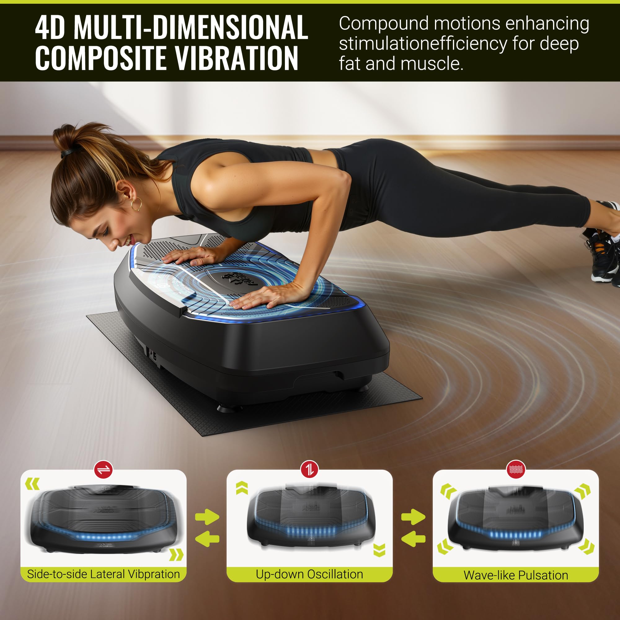 FLYBIRD Vibration Plate Exercise Machine for Lymphatic Drainage, Adjustable Levels Full Body Workout, Curved Vibration Plate with Powerful Motor for Weight Loss Fat Burner, Home Fitness Equipment