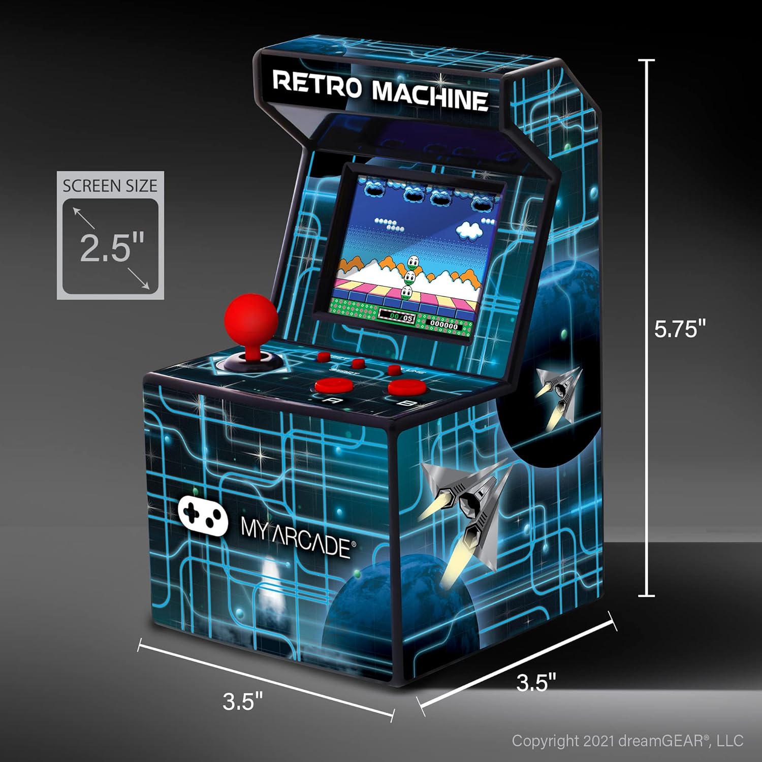 My Arcade Retro Machine Playable Mini Arcade: 200 Retro Style Games Built In, 5.75 Inch Tall, Powered by AA Batteries, 2.5 Inch Color Display, Speaker, Volume Control