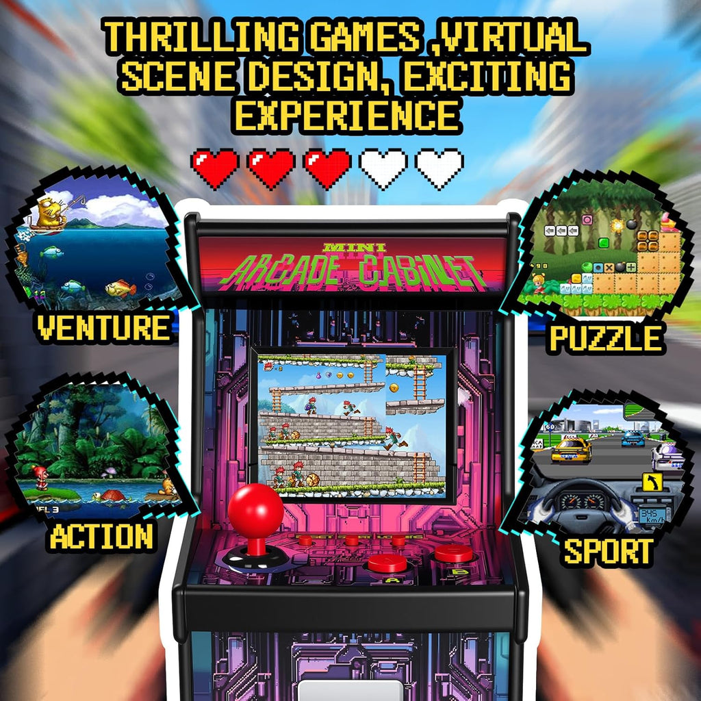 16 Bit Mini Arcade Machine Handheld Games Console for Kids Adults, 8-Way Joystick, 2.5'' Large Screen, 220 Built-in Classic Video Games, Gift for Kids