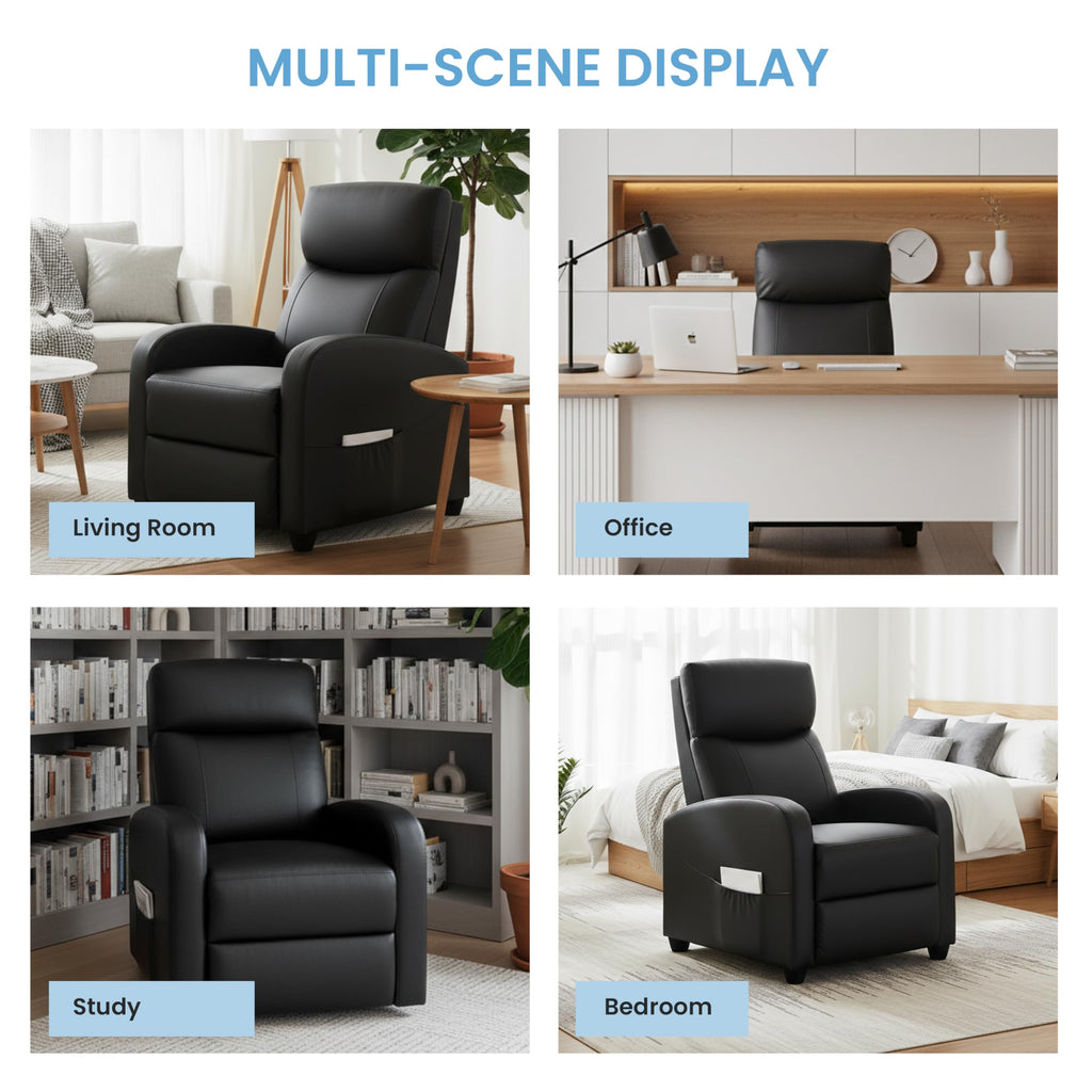 Simple Deluxe Massage Recliner Chair - Adjustable PU Leather Recliner, Luxe Reading Chair & Sofa Chair for Living Room Chairs or Bedroom Chair, Small Recliner for Home Theater, Black