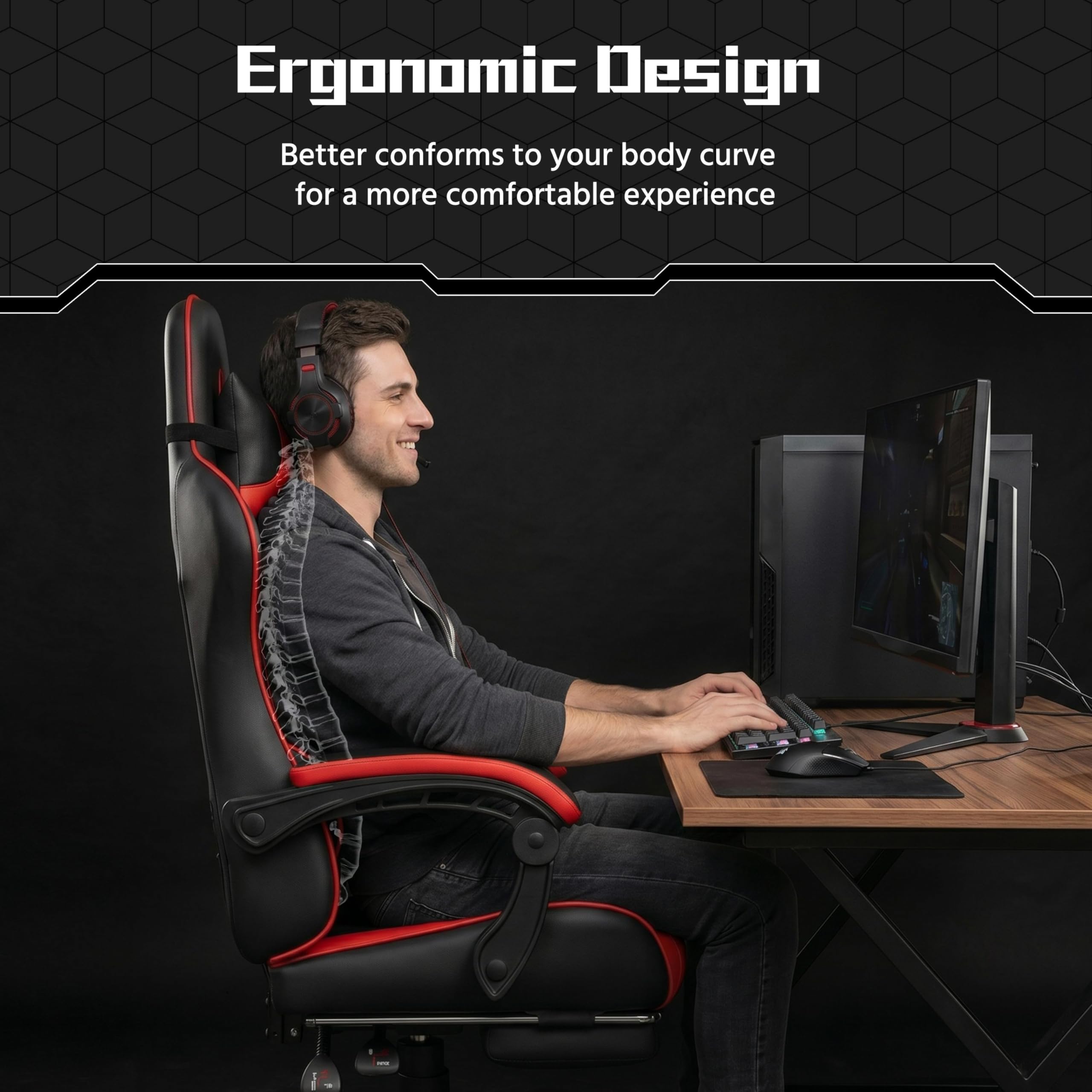 Yaheetech Gaming Chair with Electric Massage Lumbar Support, Footrest & Headrest — Ergonomic High Back Recliner for Home Office, Computer Desk Chair, Height Adjustable, 300 lbs, Black/White