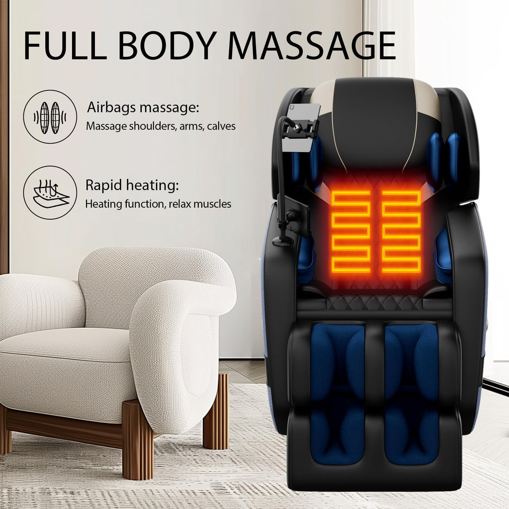 GDFStudio Full Body Massage Chair Recliner with Zero Gravity, Air Pressure Massage, Heat Therapy, Foot Rollers, Bluetooth, for Home/Office Use, Ideal Wellness Gift, Blue A