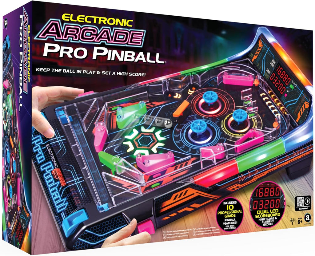 Merchant Ambassador Electronic Arcade Pro Pinball - Light & Sound Tabletop Game, Dual LED Scoreboard, 10 Professional-Grade Features, Adults Kids Age 6+