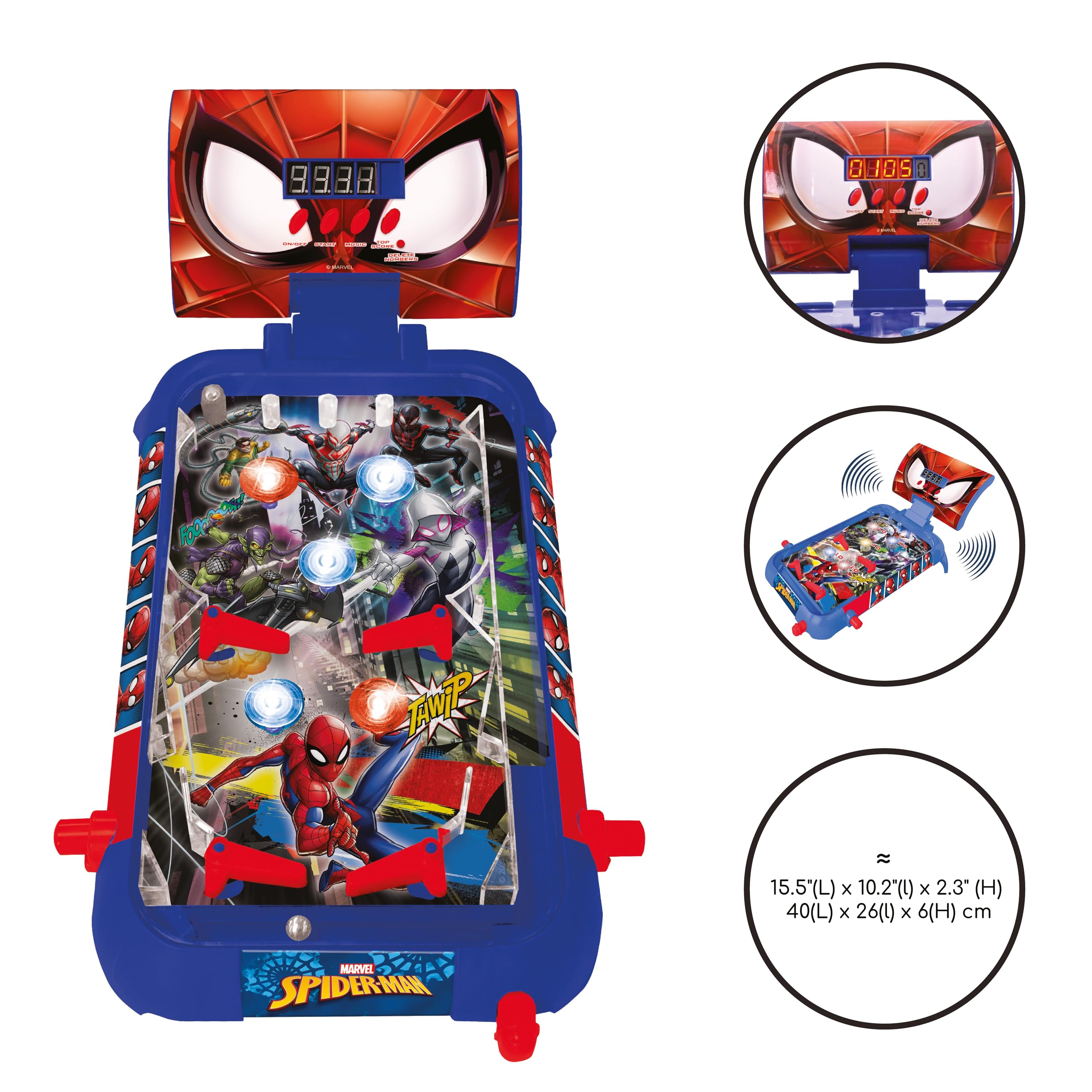 LEXiBOOK Marvel Spider-Man, Table Electronic Pinball, Action and Reflex Game for Children and familiy, LCD Screen, Light and Sound Effects, Blue/red, JG610SP