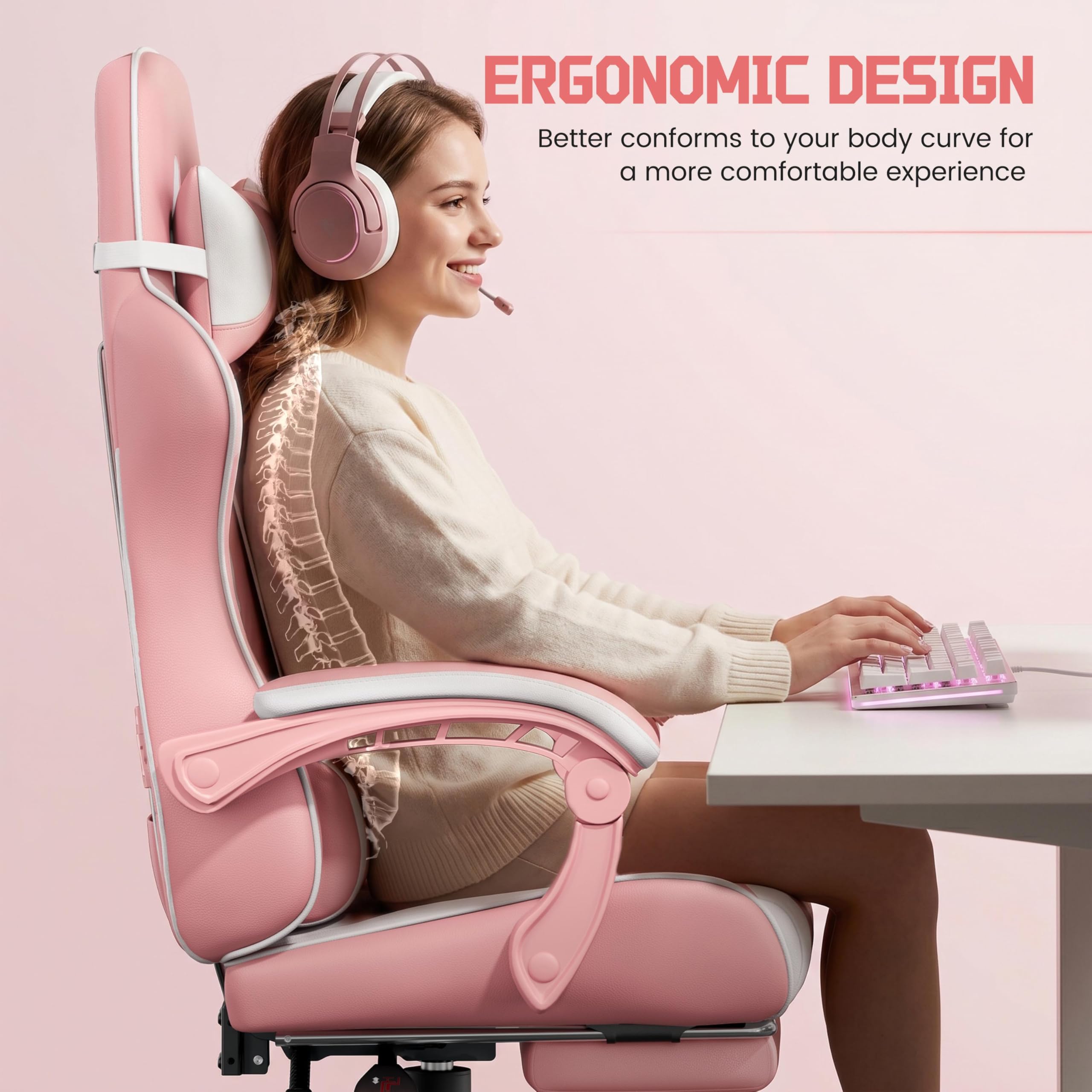 Yaheetech Gaming Chair with Electric Massage Lumbar Support, Footrest & Headrest — Ergonomic High Back Recliner for Home Office, Computer Desk Chair, Height Adjustable, 300 lbs, Black/White