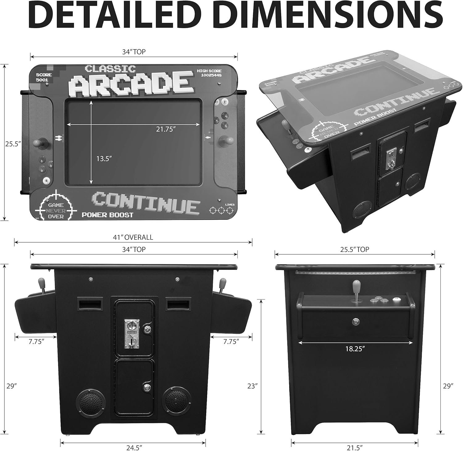 Creative Arcades Full Size Commercial Grade Cocktail Arcade Machine | 2 Player | 412 Games | 26" LCD Screen | Square Glass Top | 2 Sanwa Joysticks | 2 Stools Included | 3 Year Warranty