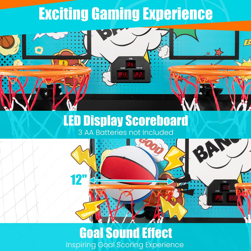 Giantex Foldable Basketball Arcade Game, 8 Game Options, Electronic Double Shot 2 Player w/ 4 Balls and LED Scoring System, Indoor Basketball Game for Kids, Adults