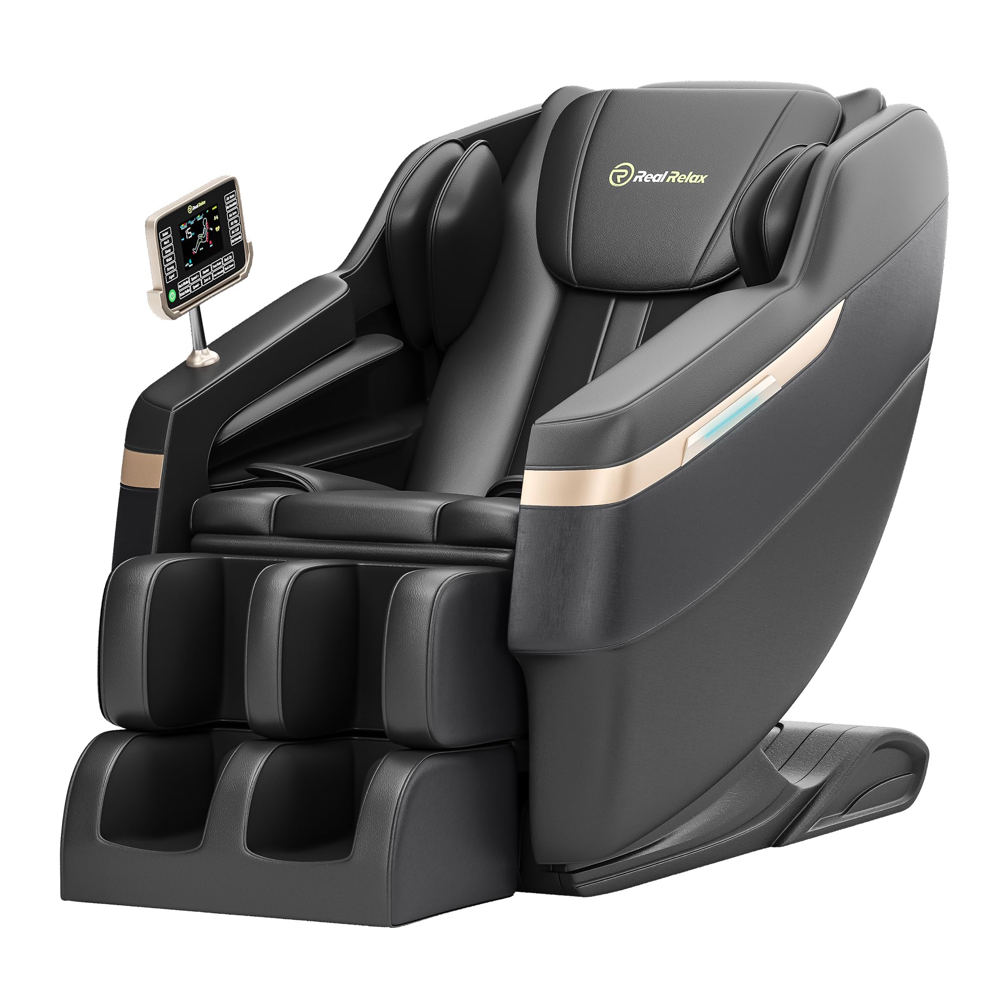 Real Relax 2025 Full Body Massage Chair, Zero Gravity Shiatsu Massage Chair Recliner, Foot Massage, Bluetooth, Large Control Screen (Brown and Gold)