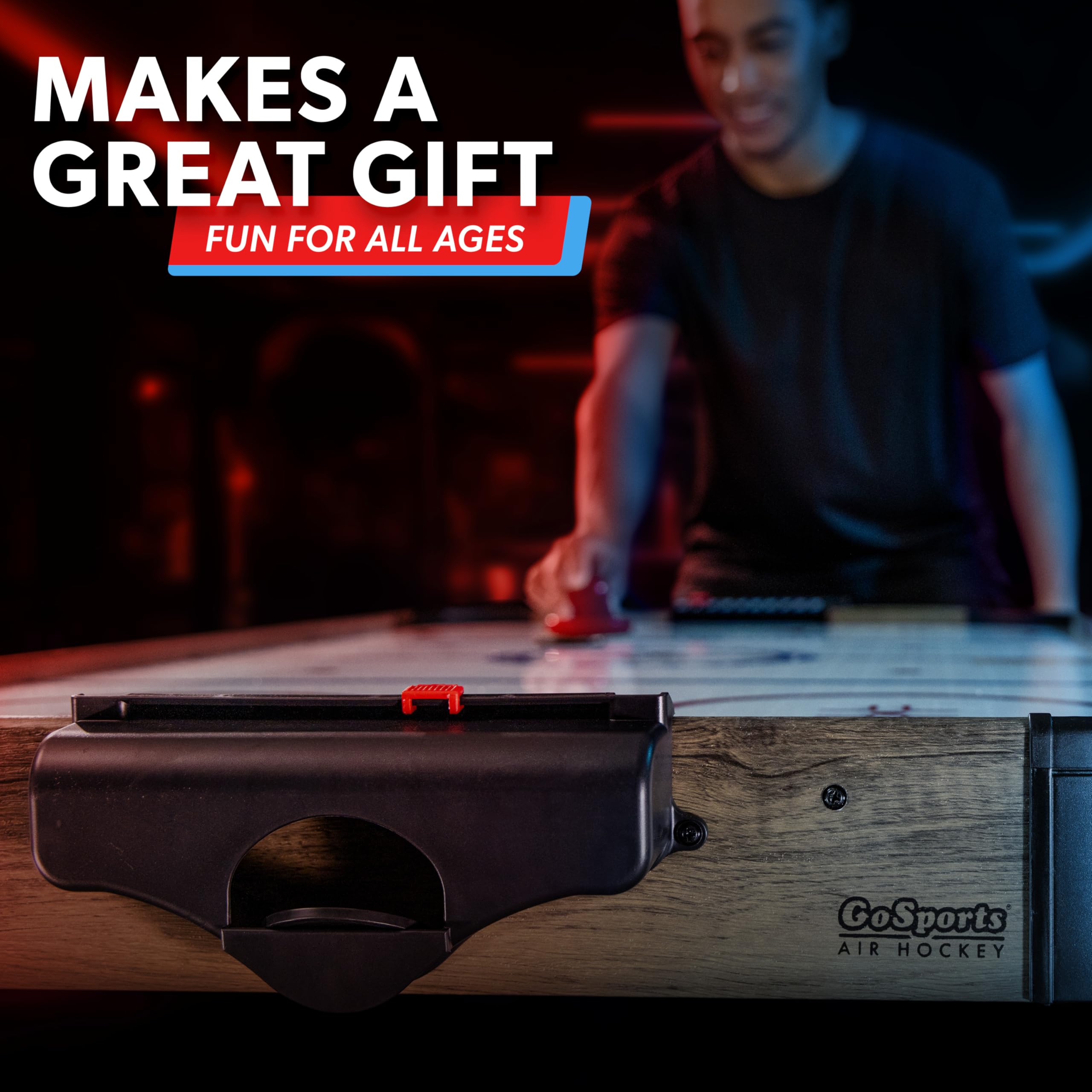 GoSports 48 Inch Air Hockey Arcade Table - Oak or Black - Includes 2 Pushers, 3 Pucks, AC Motor, and LED Scoreboard