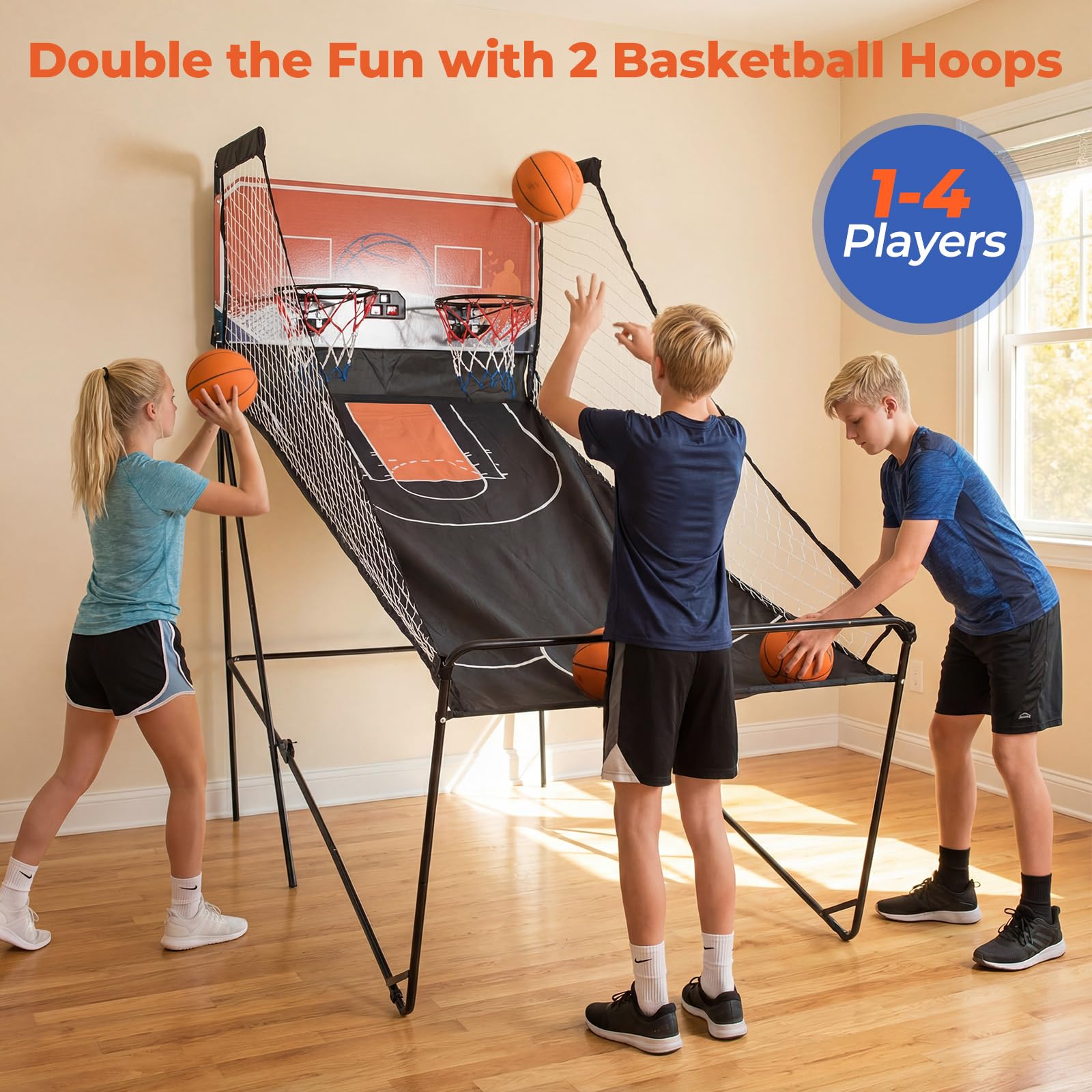 Goplus Foldable Dual Shot Basketball Arcade Game, Electronic Basketball Hoop w/LCD Scoreboard, 8 Game Modes, 4 Balls, Indoor Outdoor Basketball Game Machine for Adults (Green)