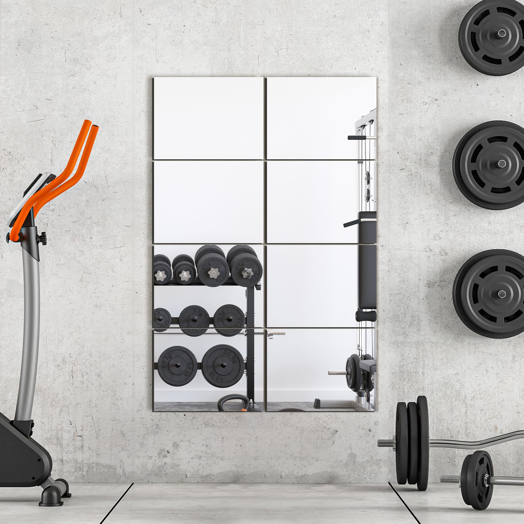 TRAHOME Wall Mirror Tiles, 16"x12"x12PCS Full Length Home Gym Mirror for Garage, Bedroom, Living Room, Over The Door
