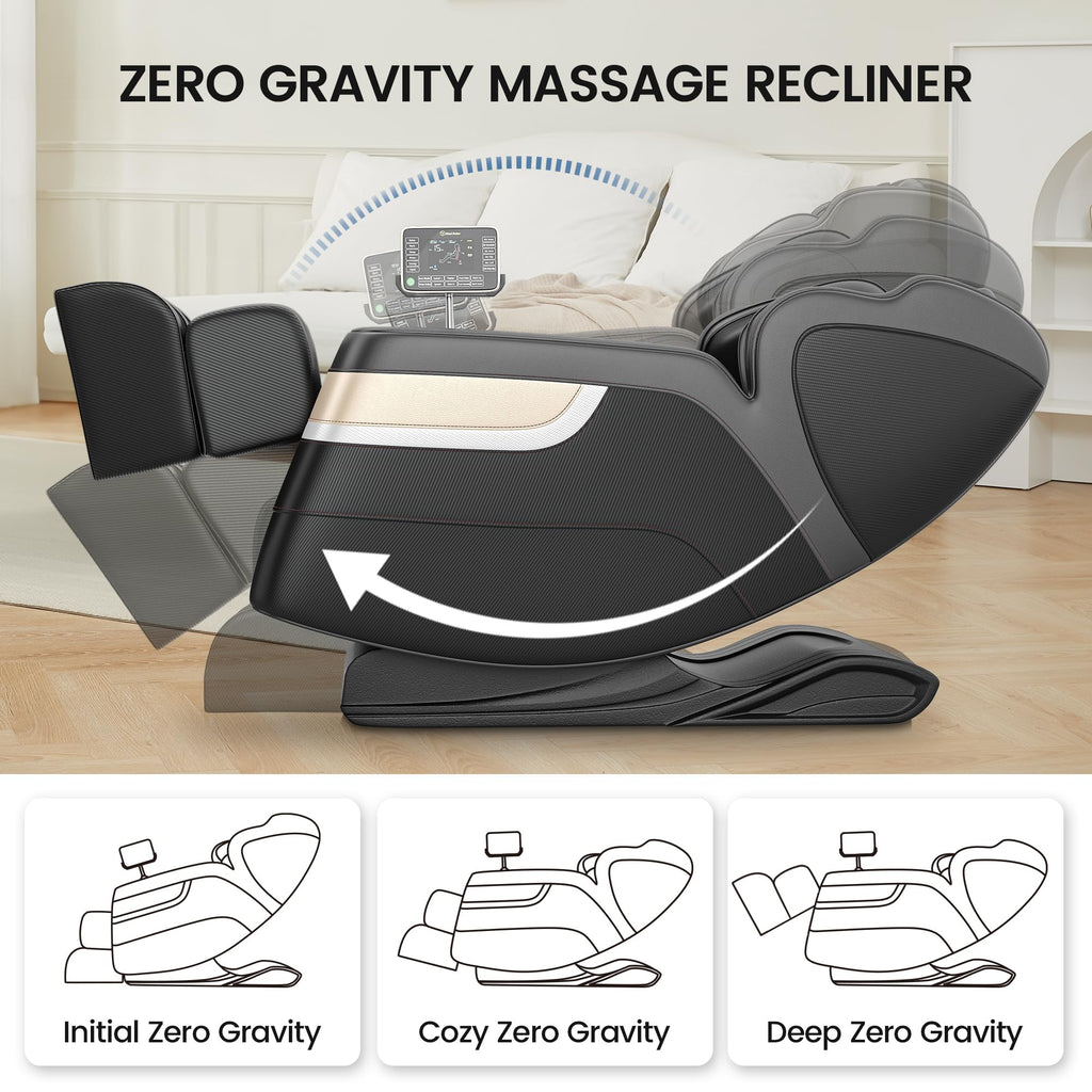 Real Relax Massage Chair, Full Body Zero Gravity Massage Recliner, with Auto Modes, LCD, Bluetooth, Foot Massage, Black