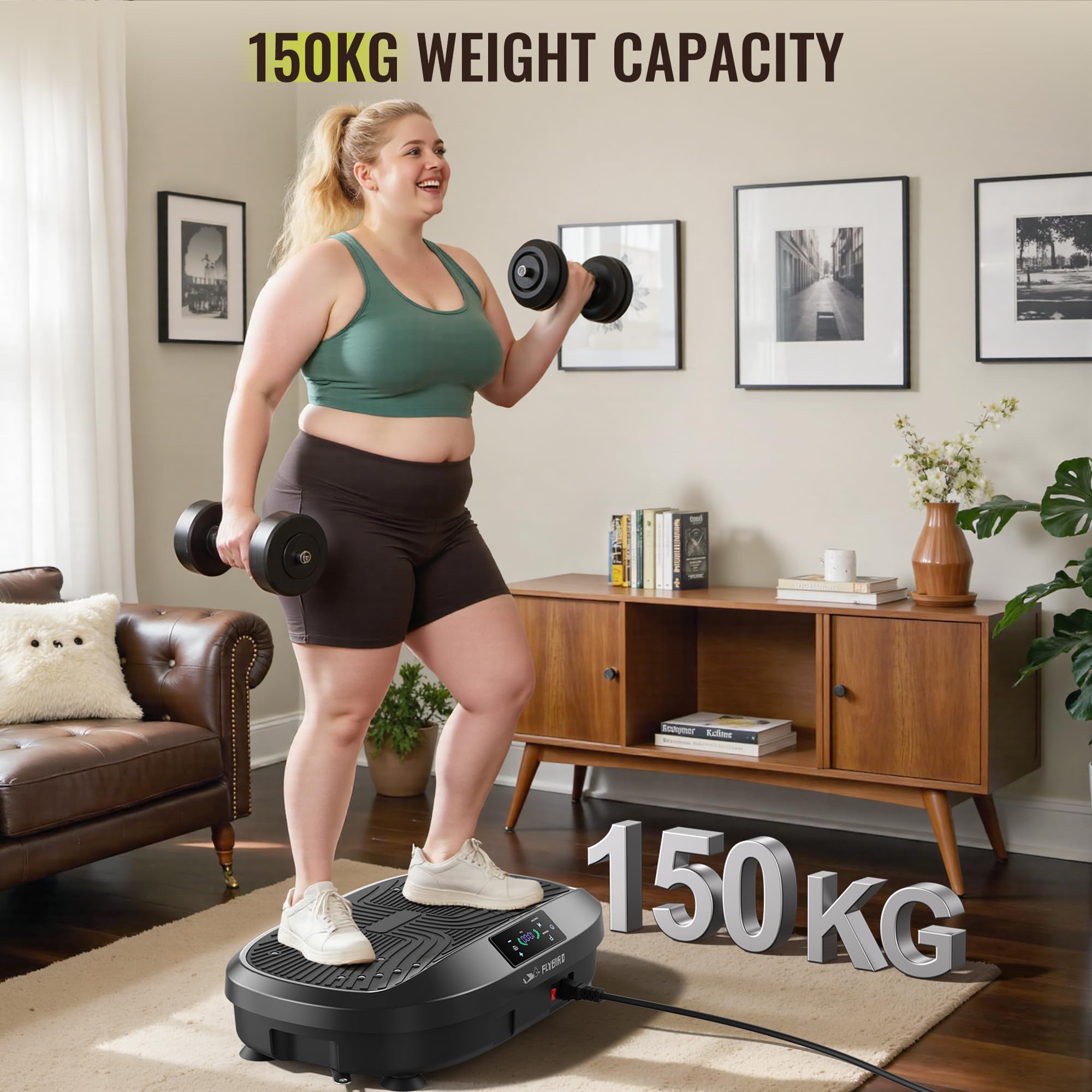 FLYBIRD Vibration Plate Exercise Machine for Lymphatic Drainage, Adjustable Levels Full Body Workout, Curved Vibration Plate with Powerful Motor for Weight Loss Fat Burner, Home Fitness Equipment