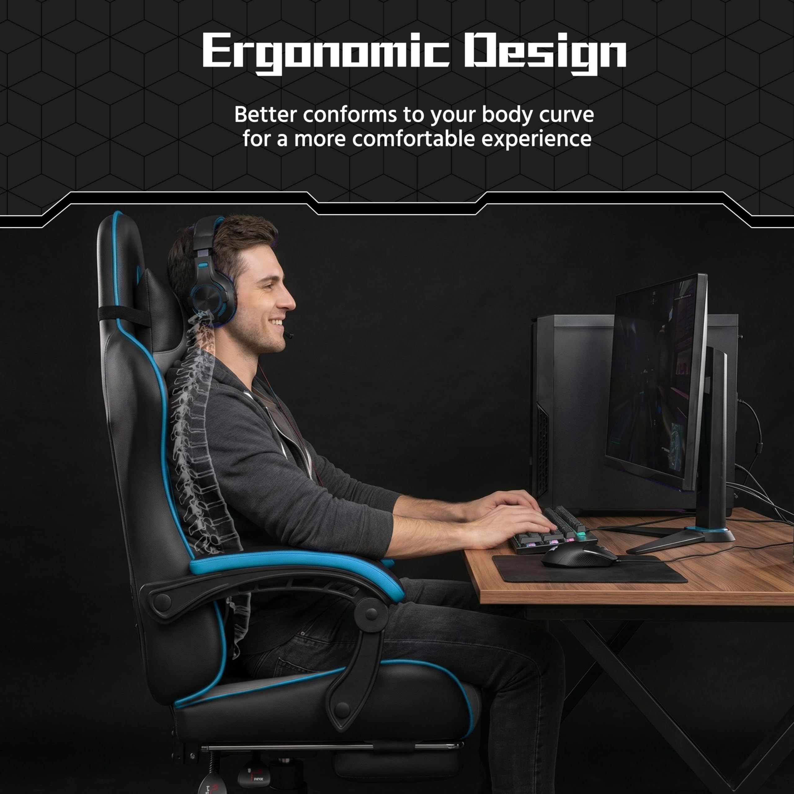 Yaheetech Gaming Chair with Electric Massage Lumbar Support, Footrest & Headrest — Ergonomic High Back Recliner for Home Office, Computer Desk Chair, Height Adjustable, 300 lbs, Black/White