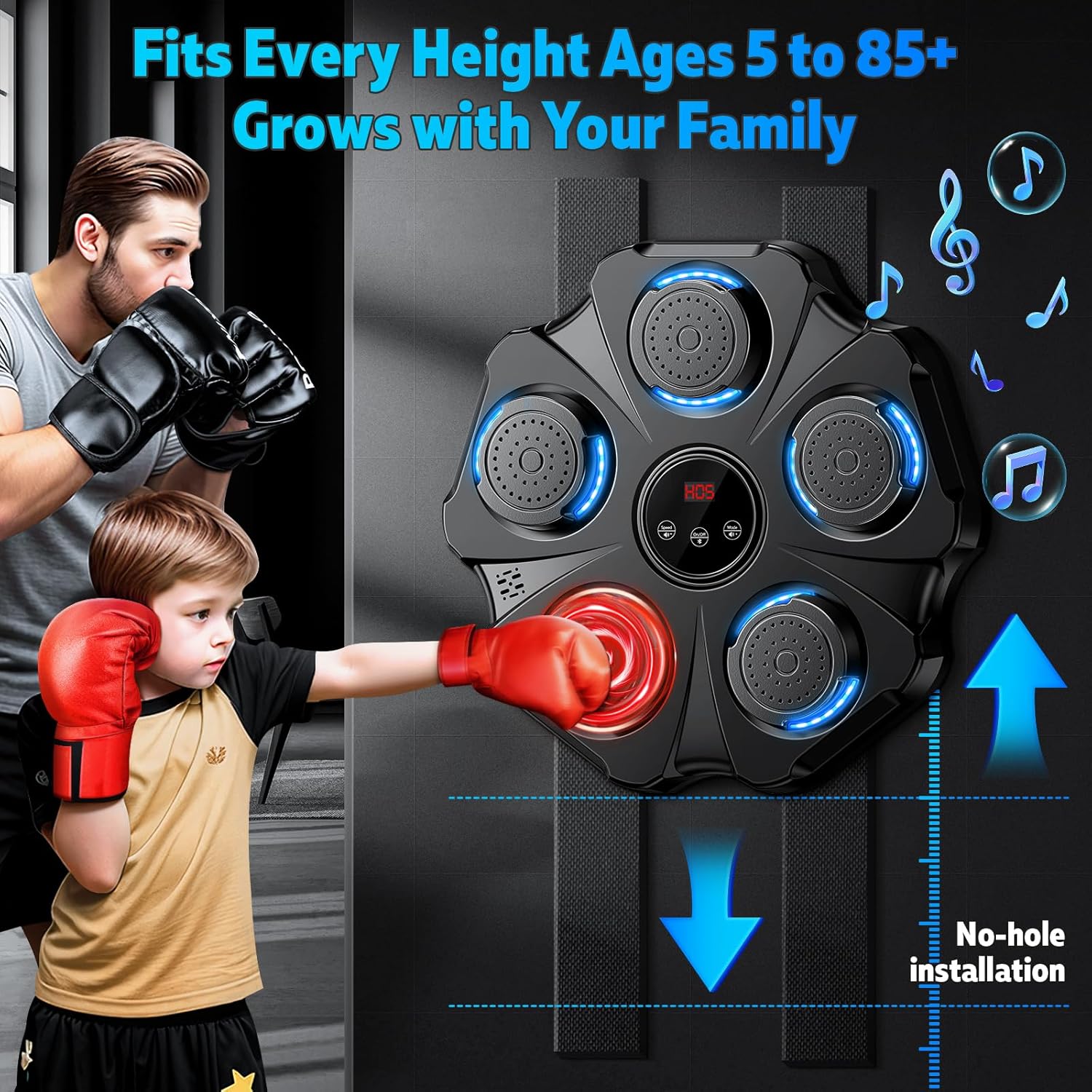 2026 Upgraded Music Boxing Machine - Interactive Punching Trainer, Large Size Wall Mounted Electronic Boxing Target with Adult & Kids Gloves, 9 Modes & 9 Speeds for Adults & Kids