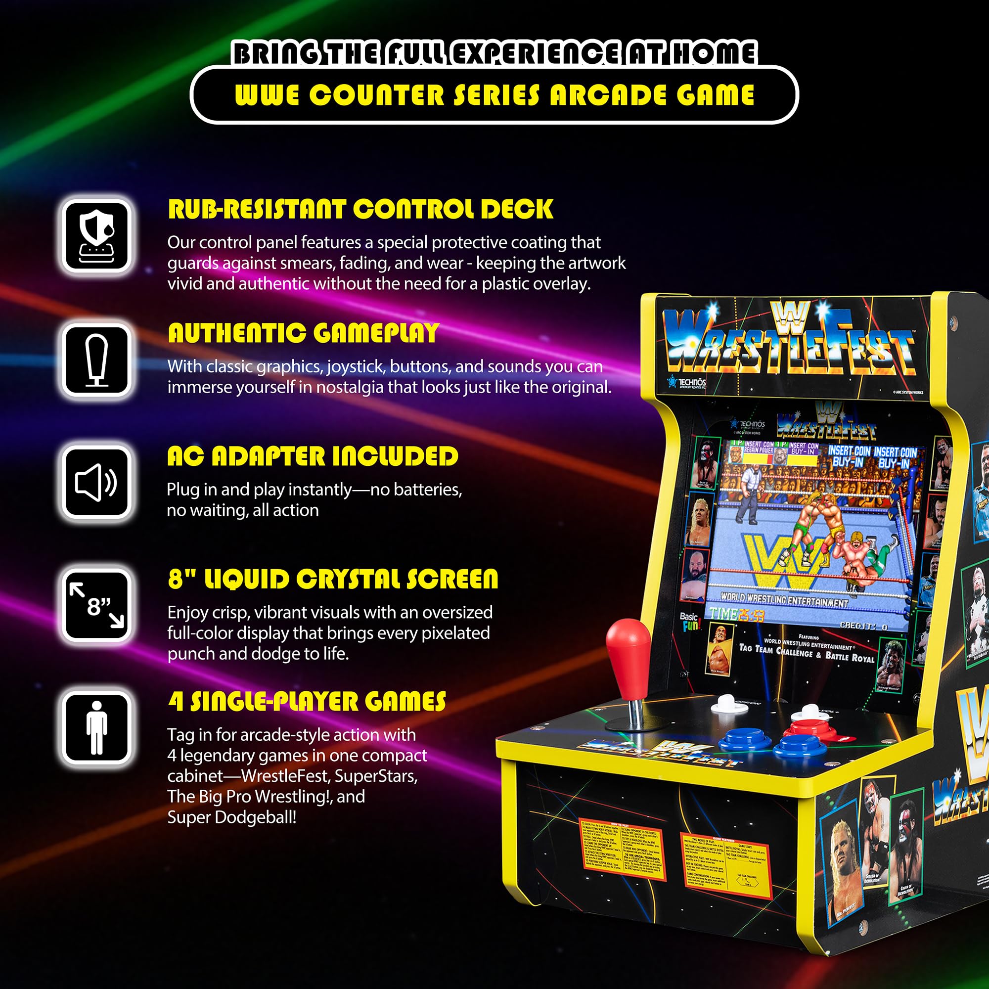Arcade Classics - Atari Asteroids Counter Series Game Machine, 5 Games, 8" Liquid Crystal Screen - Mini Cabinet, Portable Gaming, Retro, Countertop Console, Basement Decoration, Man Cave