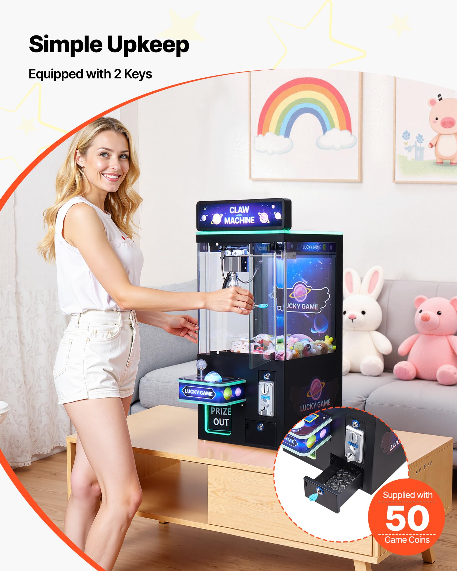 VEVOR Claw Crane Machine, Medium-Sized Arcade Game Machine with Claw + Grabber Double-Layer, Light & Sound, Toy Candy Grabber Prize Dispenser Vending Toy, for Commercial Home Cinema, Black Purple