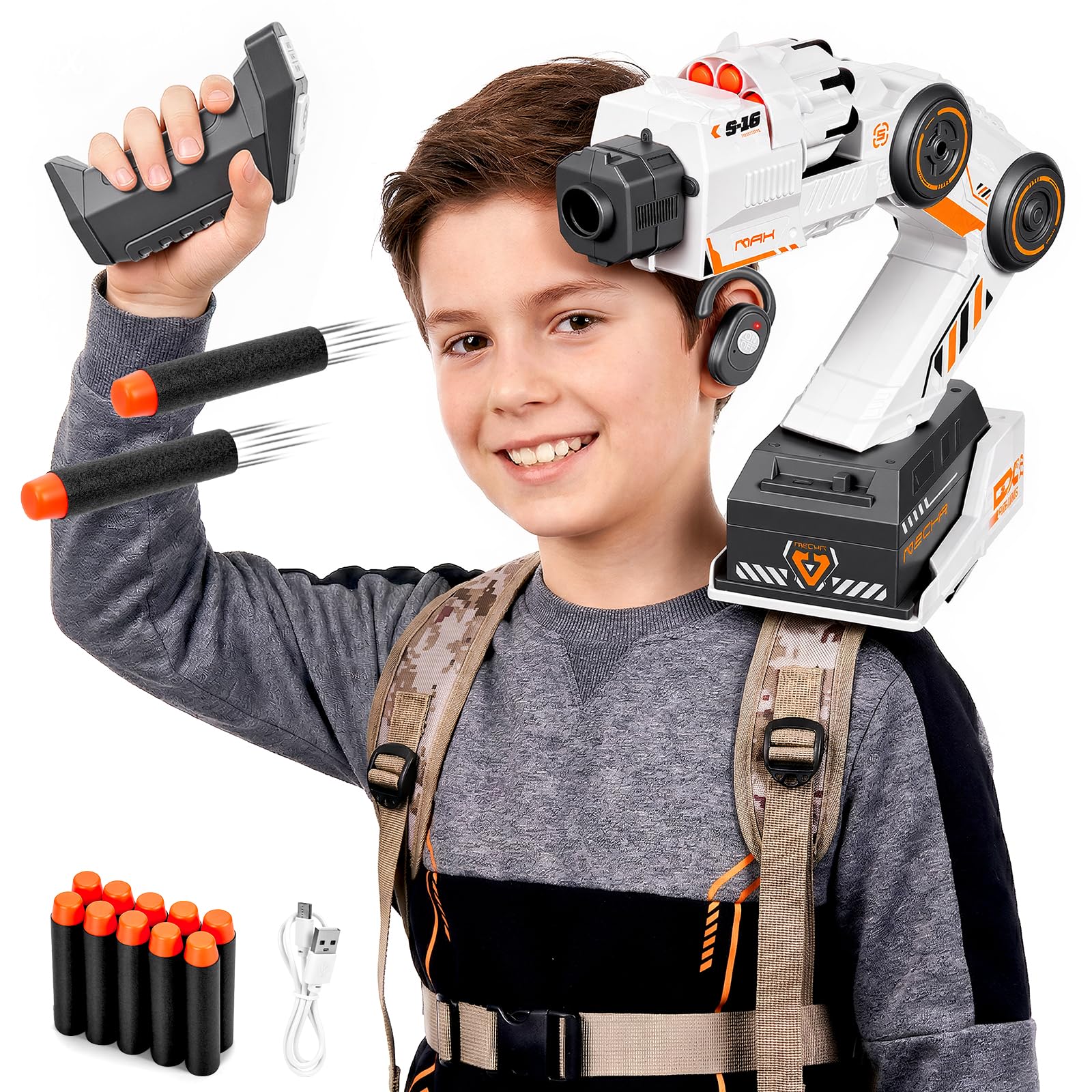 Smart Tracking Mechanical Arm Toy, Cool Inductive Robot Arm Tracking Blaster, Shoulder Mounted Robot with Remote Control (1000 PCS Water Bullets)