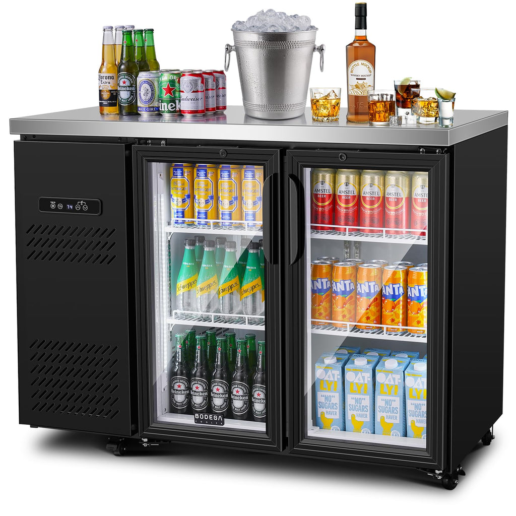 BODEGACOOLER Commercial Beverage Refrigerator with Glass Door,12.5 Cu.Ft Display Merchandiser Drink Refrigerator,Upright Commercial Bar Fridge,Display Drink Cooler,Soft LED Light,Romovable Shelves