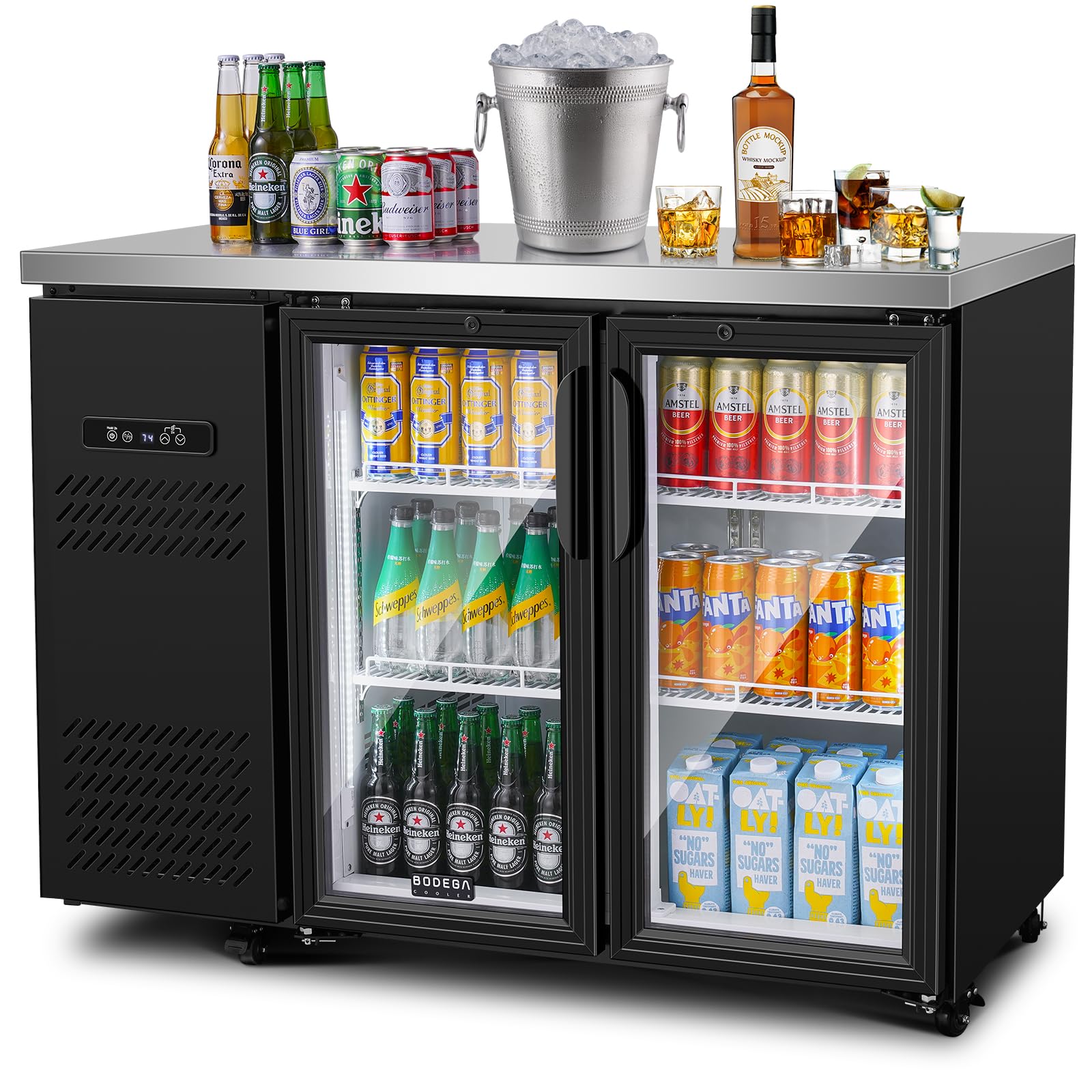 BODEGACOOLER Commercial Beverage Refrigerator with Glass Door,12.5 Cu.Ft Display Merchandiser Drink Refrigerator,Upright Commercial Bar Fridge,Display Drink Cooler,Soft LED Light,Romovable Shelves