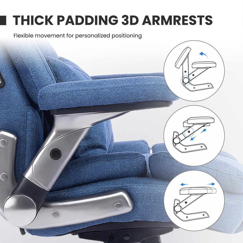 750lbs Heavy Duty Desk Chair with 3D Kneading Massage, Big and Tall Office Chairs with Ergonomic Support, 3D Armrests, 5 Quiet Dual Rubber Wheel, Thick Pocket Spring Cushion(Black, PU)