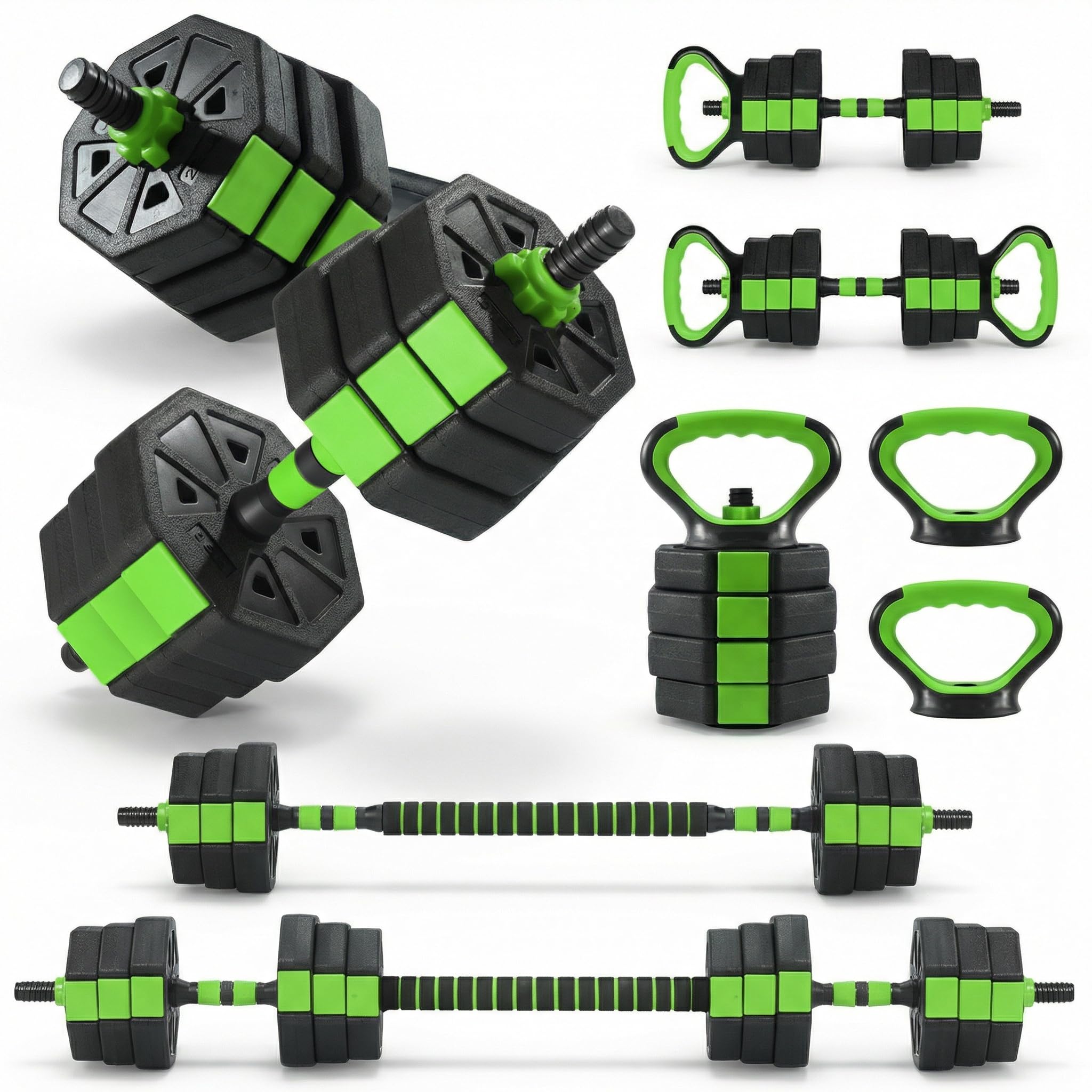 Adjustable Weight Set 66/88 Lbs, 4-in-1 Dumbbell Set and Barbell Weight Set for Home Gym, Converts to Kettlebell & Push-Up Stand, Free Weights Dumbbells Set for Men & Women Full Body Workout