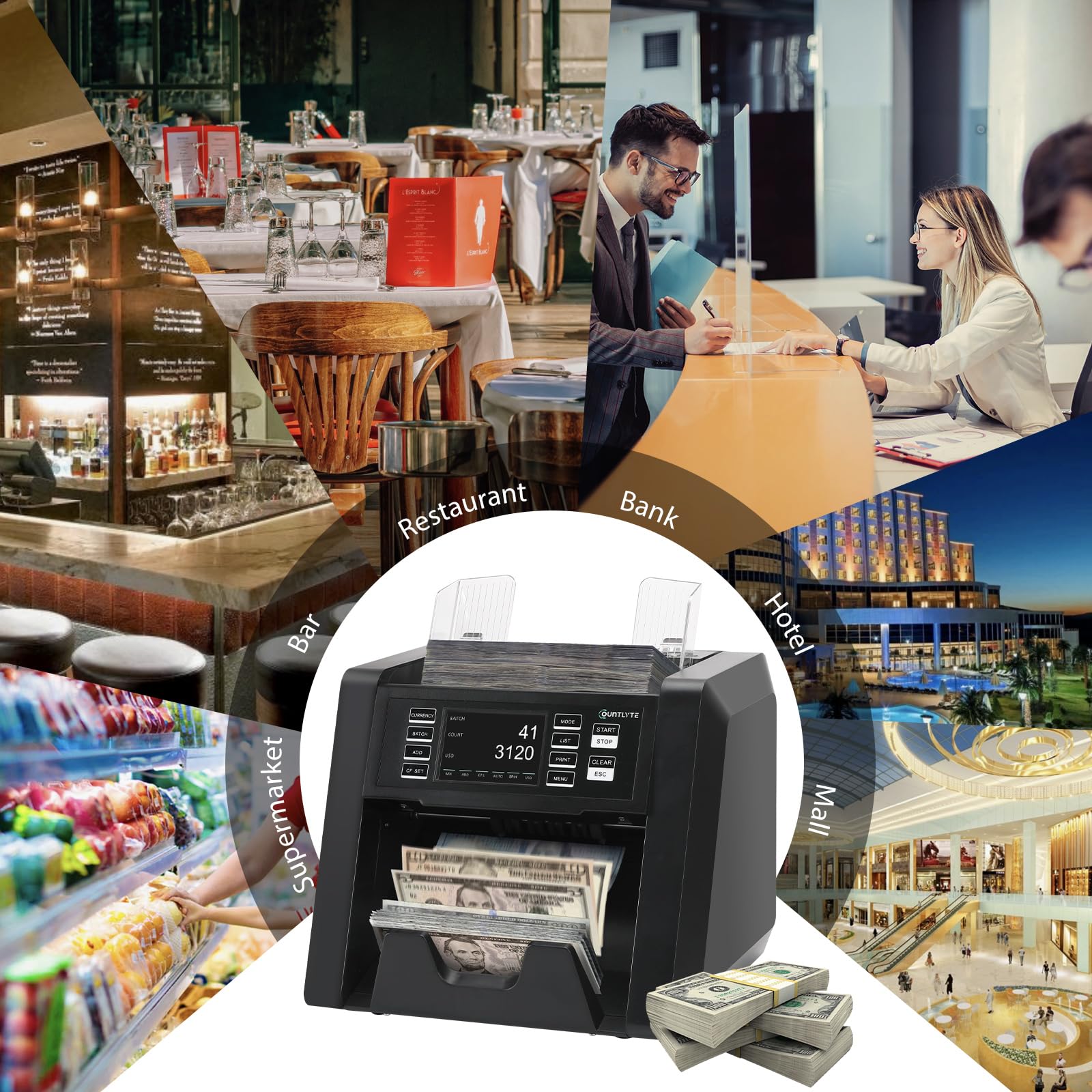 C-N30A Mixed Denomination Money Counter Machine,Value Counting,Multi Currency,CIS/UV/MG/IR Counterfeit Detection Bill Counter,Printer Enabled,Touch Screen,Cash Counter