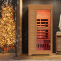 1 Person 5.2Ft Mini Infrared Sauna, 7 Color Full Spectrum Wood Dry Sauna. Canadian Hemlock Indoor Saunas with 1240W 20Min Fast Heating & Music Speakers for Home & Gym (28 Lx35 Wx63 H)