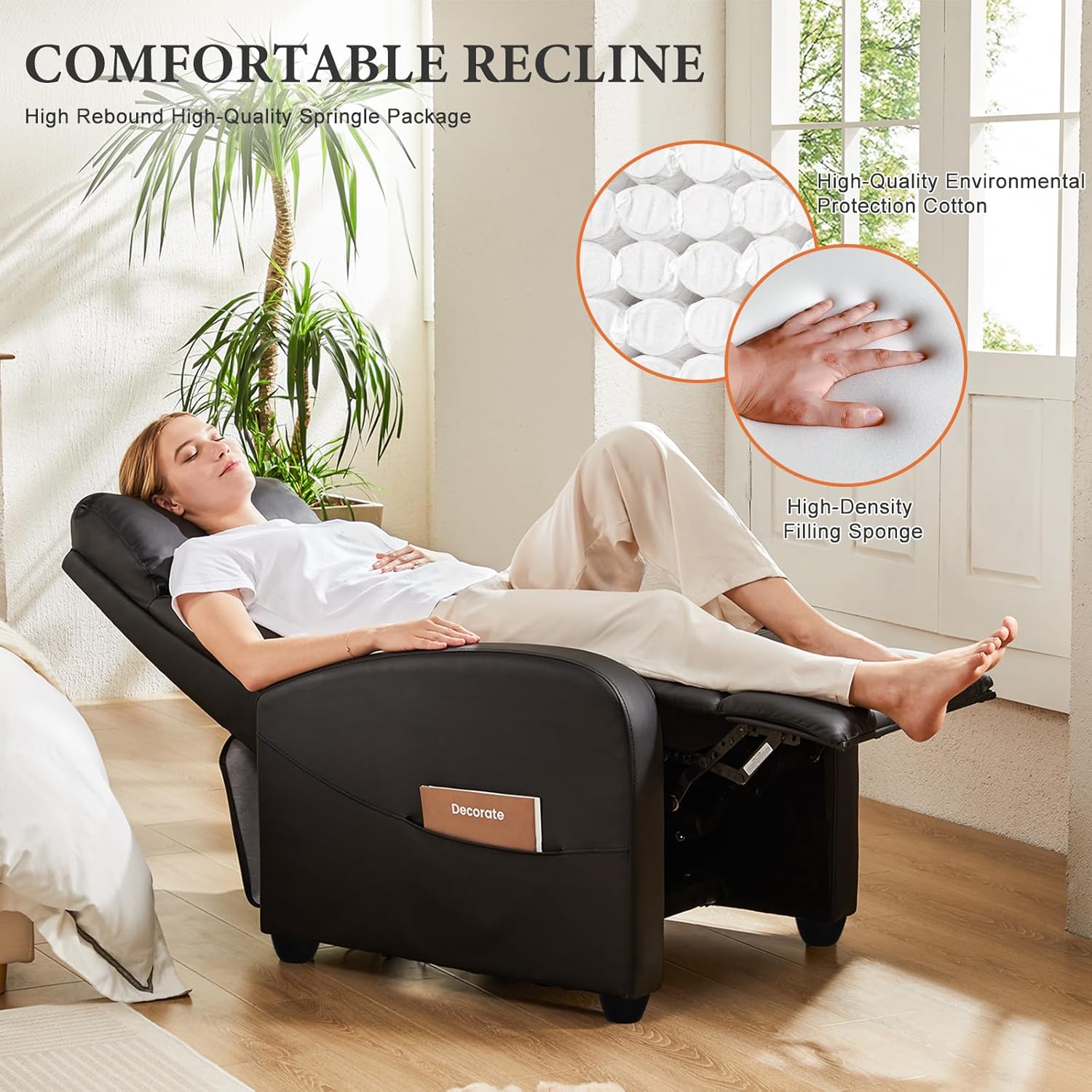 Sweetcrispy Massage Recliner Chair for Adults, Adjustable Home Theater Seating with Lumbar Support for Living Room, Modern Fabric Reclining for Small Space, Grey
