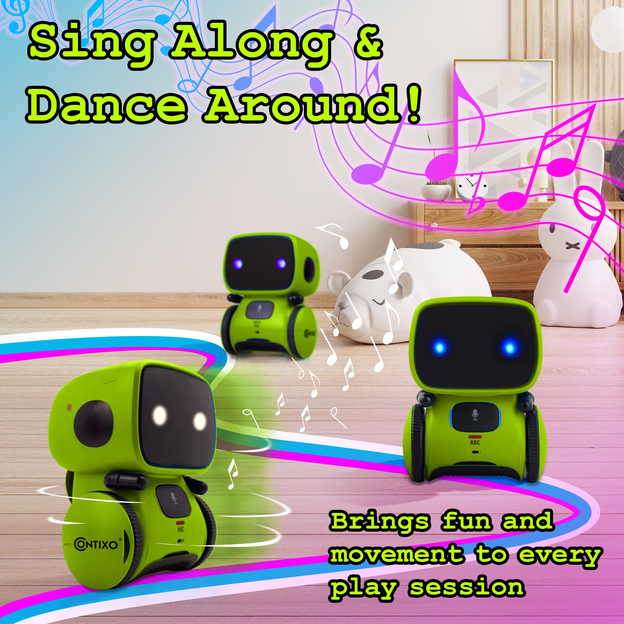 Contixo R1 Kids Robot Toy, Blue Interactive Smart Robots with Voice Control Talking Dancing Learning Touch Sensor Compact Educational Portable Toy for Boys Girls Toddlers 3-8 Years Old Birthday Gifts