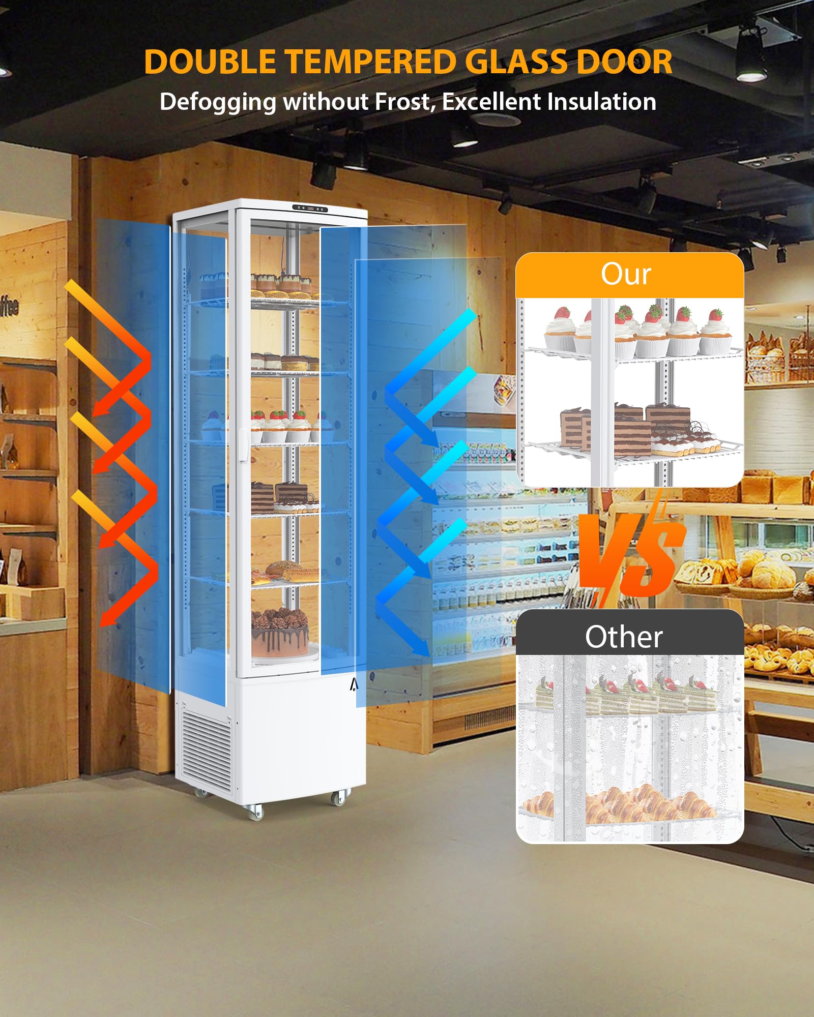 Commercial Display Refrigerator, 3.5 cu. ft./98 Liter Countertop Refrigerated Cake Display Cabinet, Refrigerator with Adjustable Shelves and Digital Controls, LED Display, For Cafes, Bakeries, White