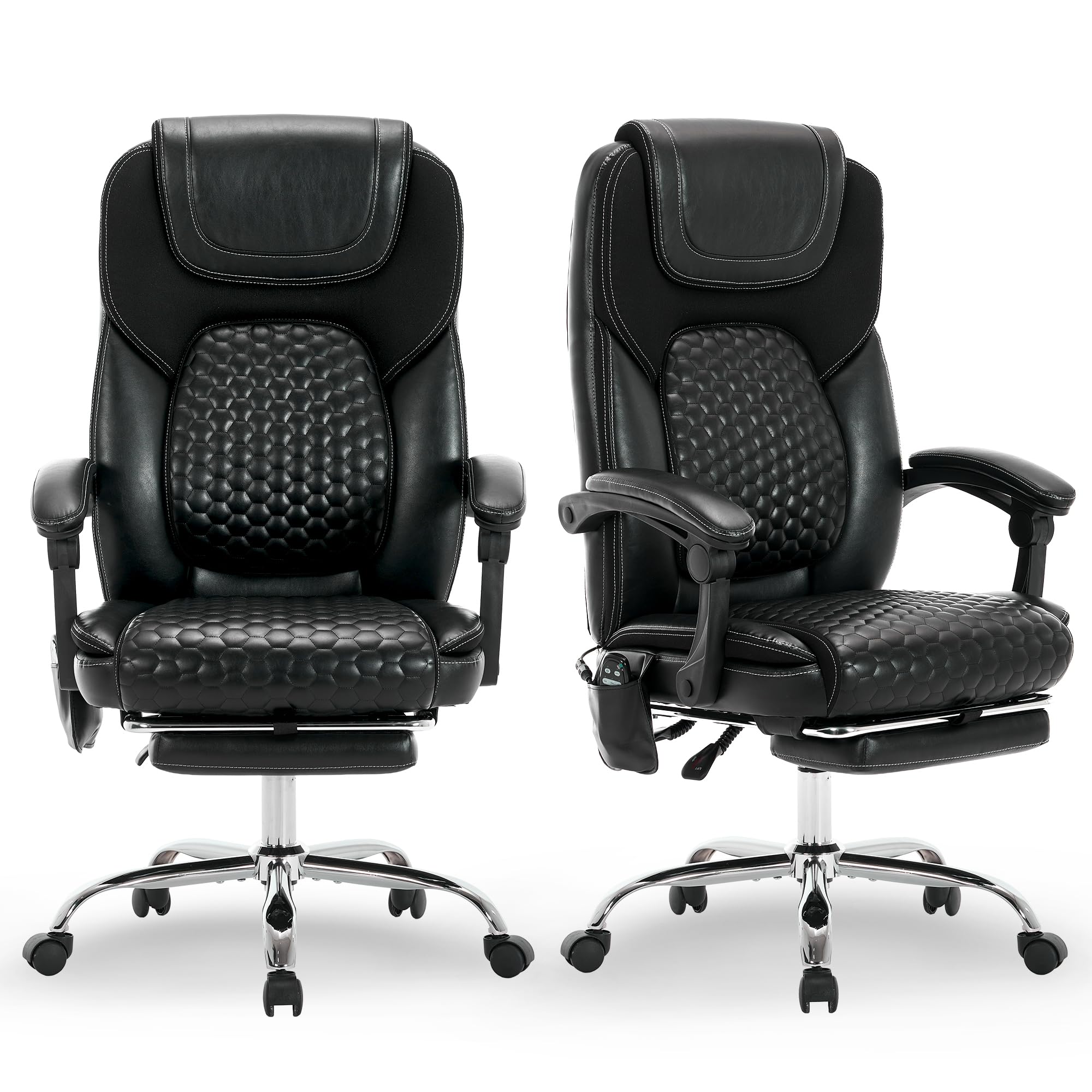 MALOL Massage Office Chair with Heat and Footrest - 3-Level 65°C Targeted Heating, 20-Min Easy Assembly Leather Desk Chair, Big and Tall Executive Computer Chair with Side Pocket, 300 lbs, Beige