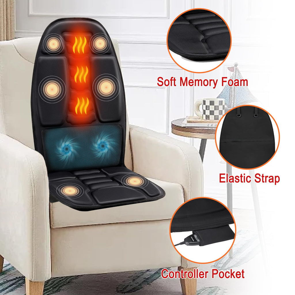 Massage Seat Cushion with Heat, Cooling Back Massager for Chair, Chair Massager for Full Body Massage, Deep Tissue Vibration Pad for Home & Office Chair, Gift for Men Womem