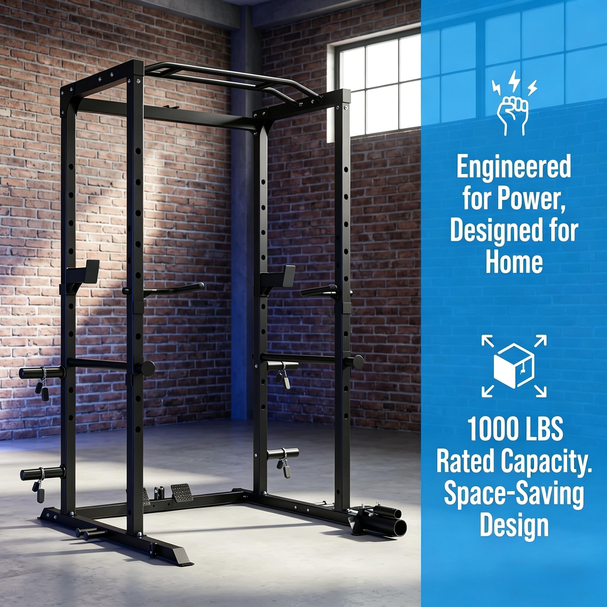 KOPUS Power Rack with Pulley System – Multi-Functional Power Cage Squat Rack, LAT Pull Down, J Hooks & Safety Bars – 1200 lbs Home Gym Equipment – 5 Configurations