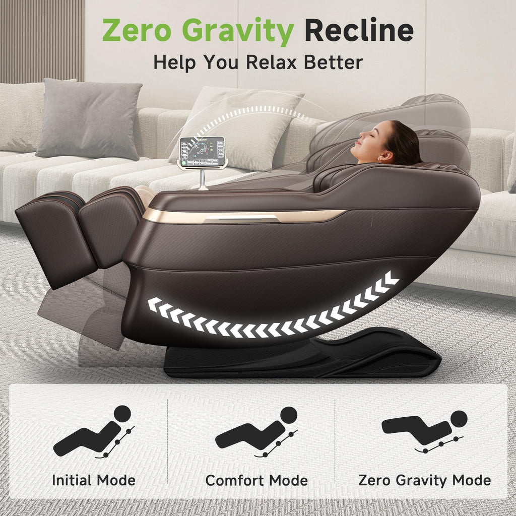 Real Relax 2025 Full Body Massage Chair, Zero Gravity Shiatsu Massage Chair Recliner, Foot Massage, Bluetooth, Large Control Screen (Brown and Gold)