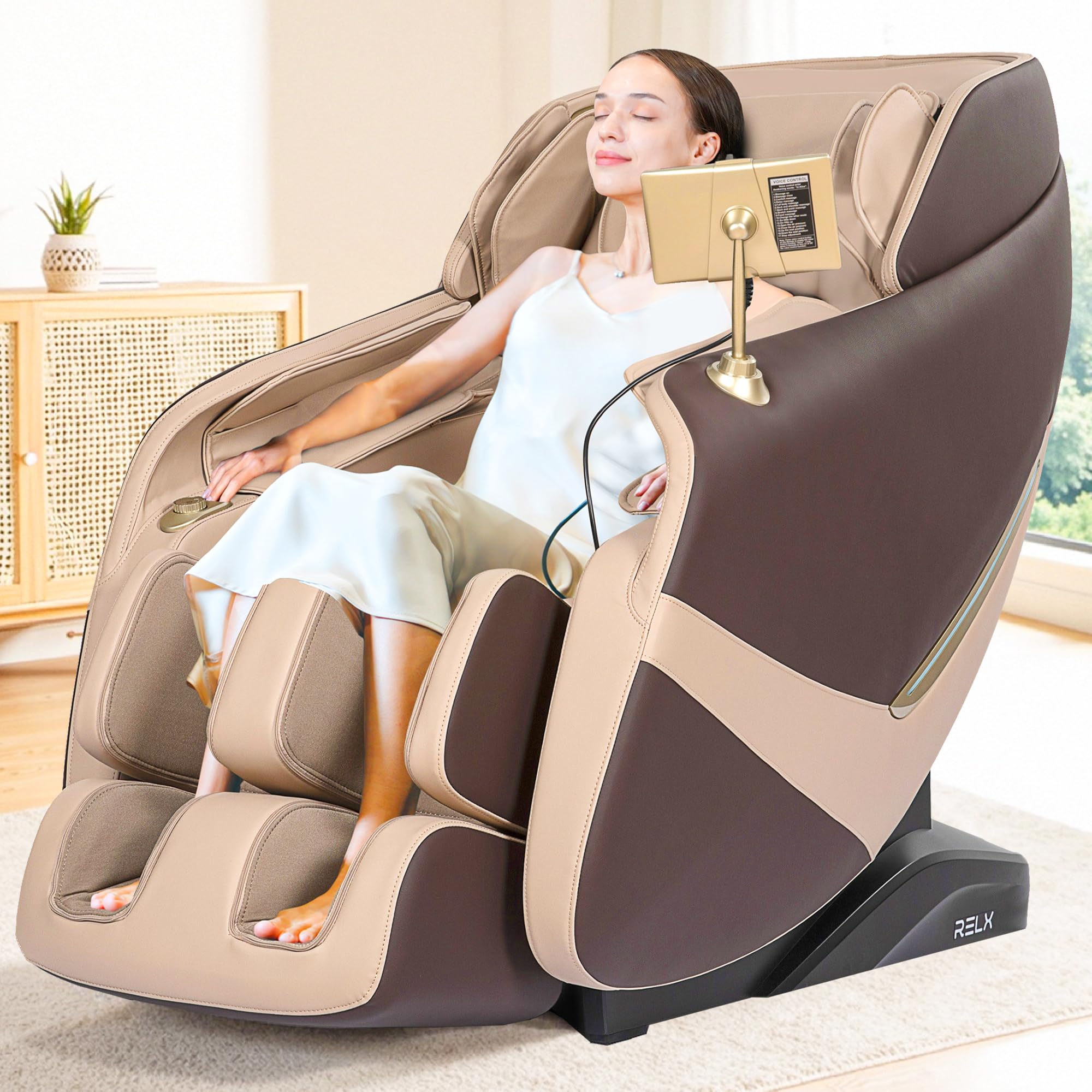 RELX 2026 Massage Chair Full Body, Zero Gravity Airbag Shiatsu Massage Chair with SL-Track, Heating, AI Control, Body Scan, 13 Modes, Foot Rollers, and Deep Yoga Stretch (Beige)
